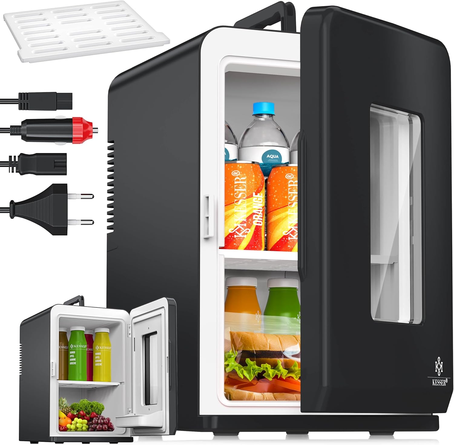KESSER® 2in1 Mini Kühlschrank Kühlbox 15 Liter Kühl und Heizfunktion Tragbarer AC DC 220-240V/12V Steckdose und Zigarettenanzünder Warmhaltebox Thermobox Auto Büros Zimmer Camping Garten Schwarz
