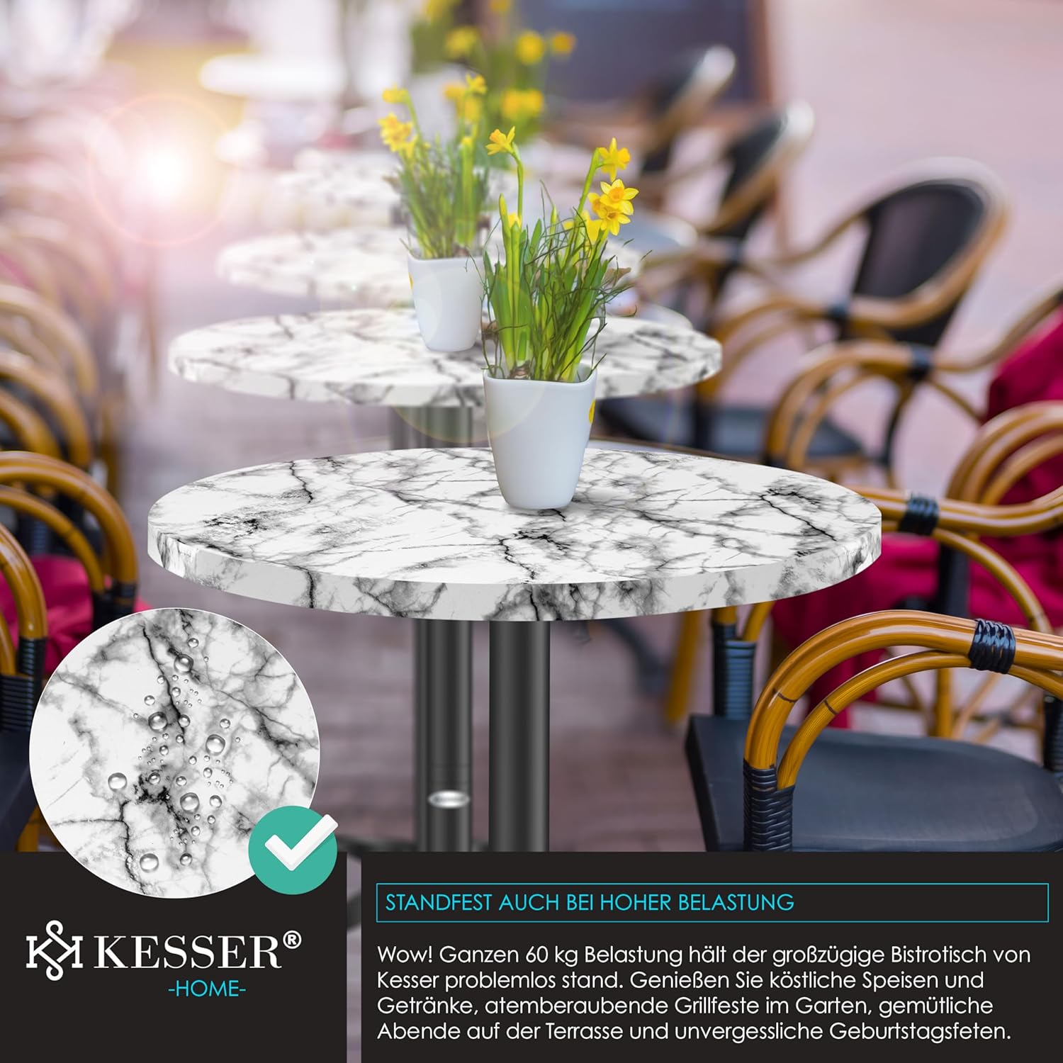 KESSER® 2in1 Stehtisch klappbar Bistrotisch 2er Set | Aluminium Edelstahlplatte | höhenverstellbar 70cm / 115cm | Partytisch Tisch Ø 80cm | In- & Outdoor Empfangstisch | Klapptisch mit Husse Marmor — Ansicht 4