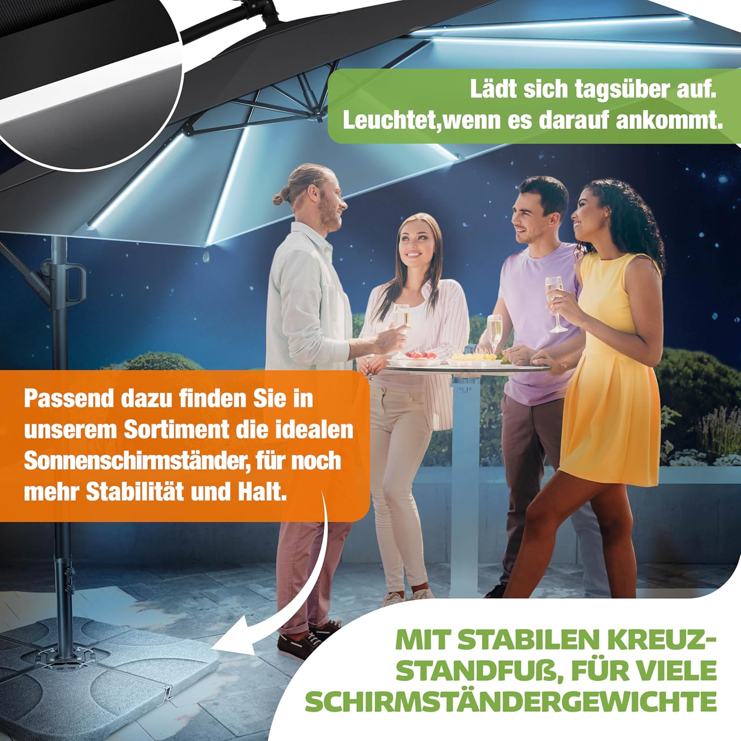 KESSER® Ampelschirm Sonnenschirm Rechteckig | Kurbel-Schirm mit Ständer UV-Schutz Aluminium Wasserabweisend 250 x 250 cm Gartenschirm, inkl. Windsicherung & Abdeckung, Anthrazit — Ansicht 6