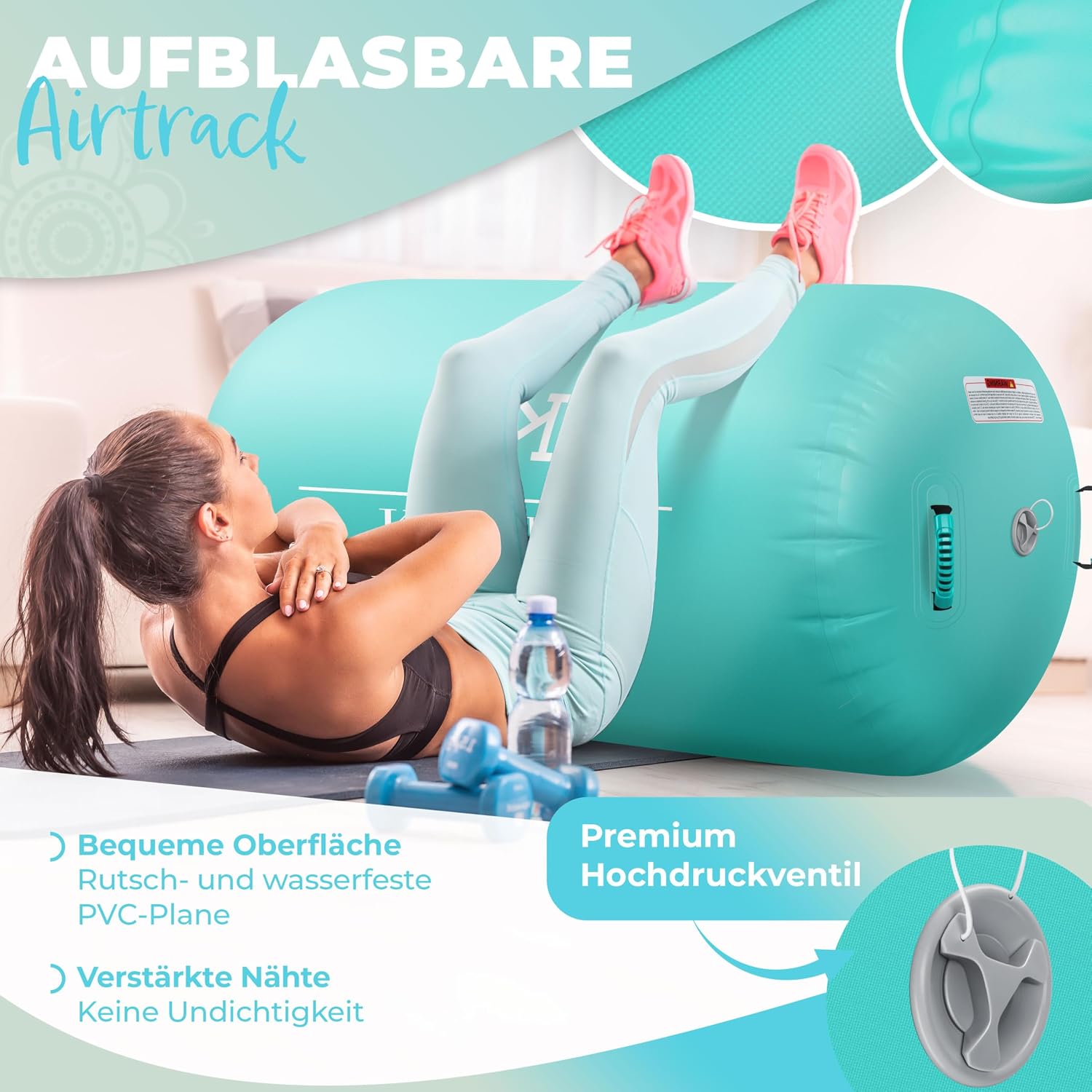 KESSER® Aufblasbare Airtrack | inkl. Tragetasche & elektr. Luftpumpe | Barrel Tumbling, Yoga, Fitnessmatte, Trainingshilfe, Turnmatte, Balance Trainer, Sportmatte, Gymnastikmatte, Workout — Ansicht 2