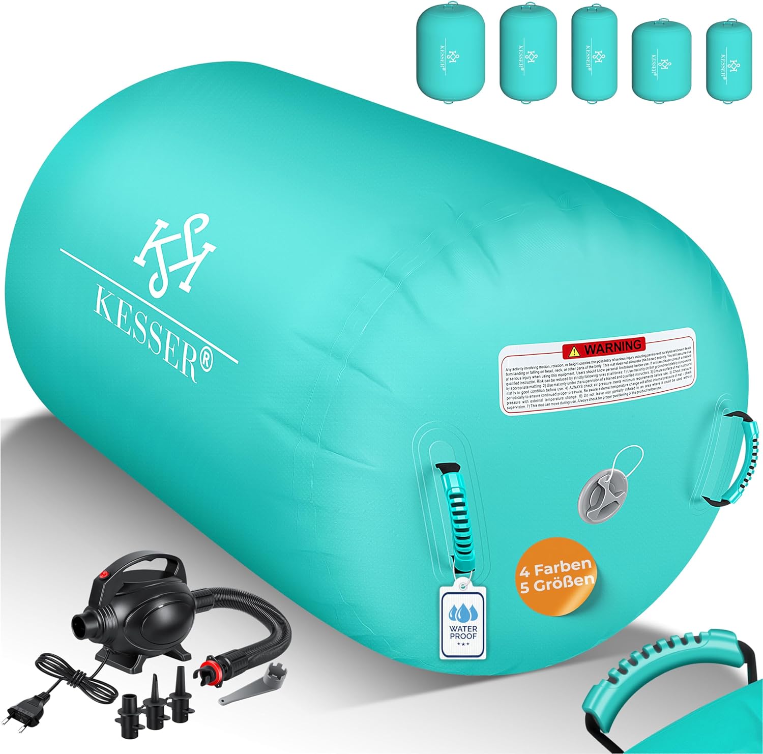 KESSER® Aufblasbare Airtrack | inkl. Tragetasche & elektr. Luftpumpe | Barrel Tumbling, Yoga, Fitnessmatte, Trainingshilfe, Turnmatte, Balance Trainer, Sportmatte, Gymnastikmatte, Workout