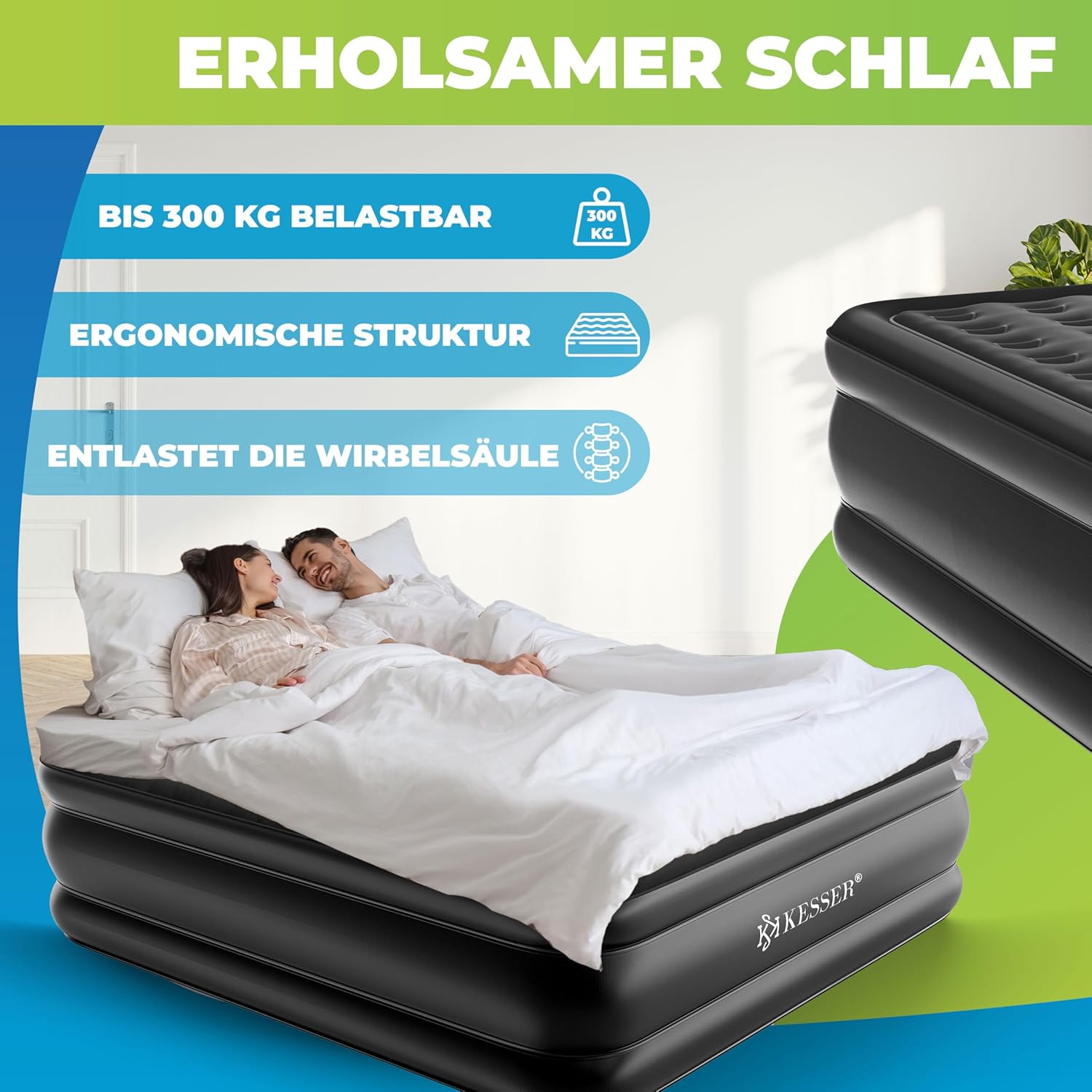 KESSER® Aufblasbare Matratze Luftbett Selbstaufblasend Gästebett mit eingebauter elektrischer Pumpe, Luftmatratze für Camping oder Heimgebrauch Mit Tasche, geeignet für 2 Person - 203 x 152,5 x 51cm — Ansicht 2