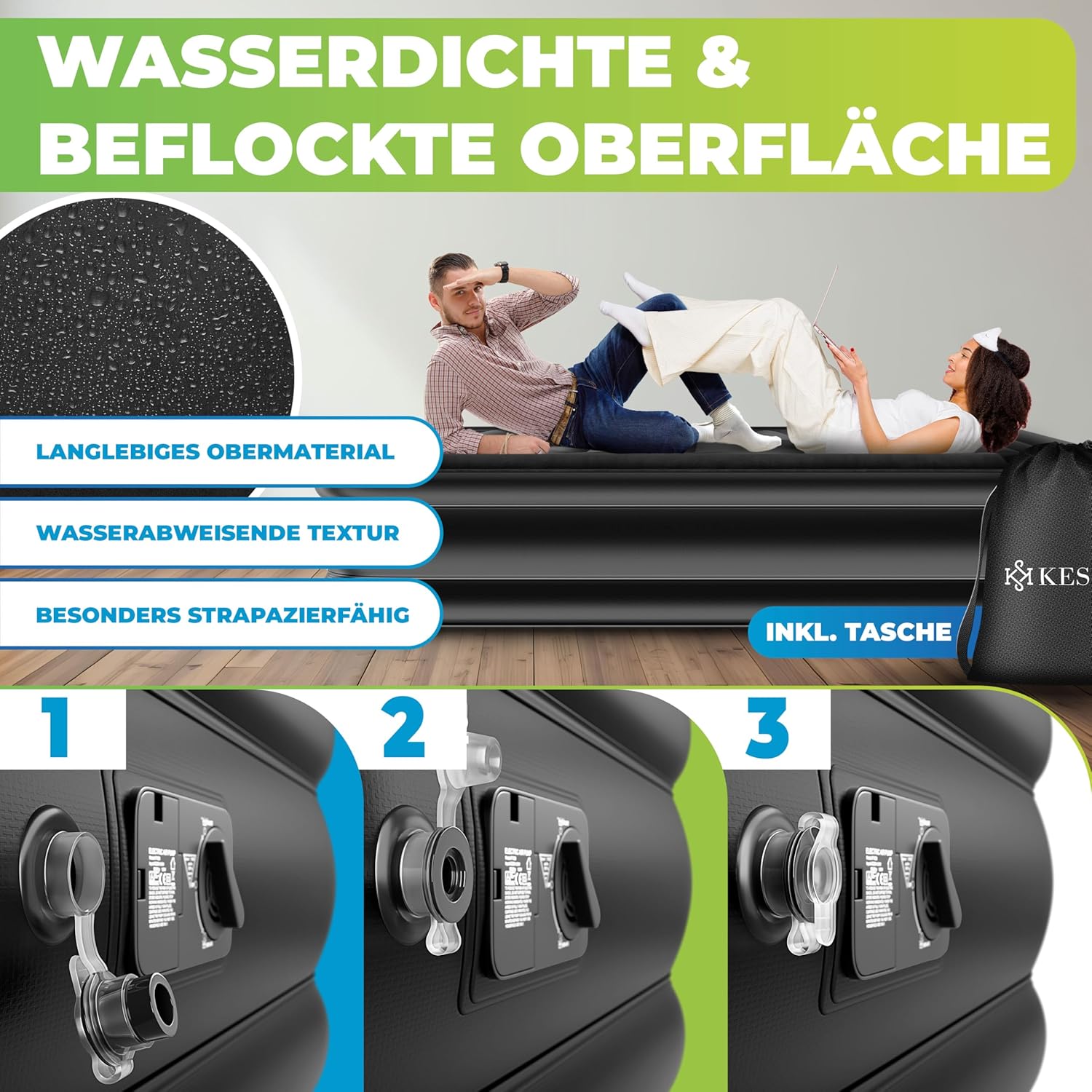 KESSER® Aufblasbare Matratze Luftbett Selbstaufblasend Gästebett mit eingebauter elektrischer Pumpe, Luftmatratze für Camping oder Heimgebrauch Mit Tasche, geeignet für 2 Person - 203 x 152,5 x 51cm — Ansicht 5