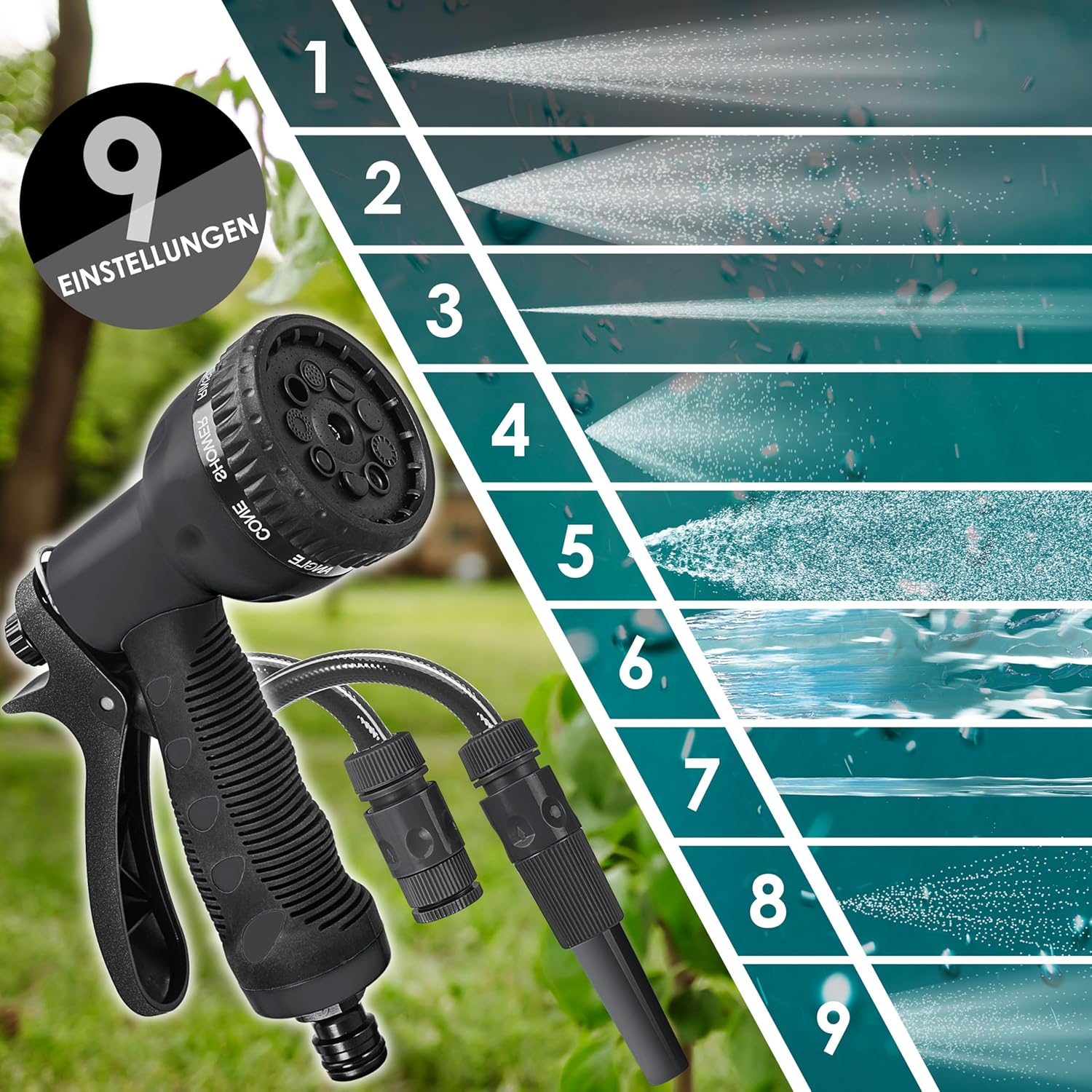 KESSER® automatische Schlauchtrommel 30 m + 2 m, Wand Schlauchbox mit Aufrollautomatik, Schlauchaufroller mit Gartenschlauch, 180° schwenkbar + Multi Handbrause mit 9 Modi, inkl. 2 Aufsätze, Anthrazit — Ansicht 5