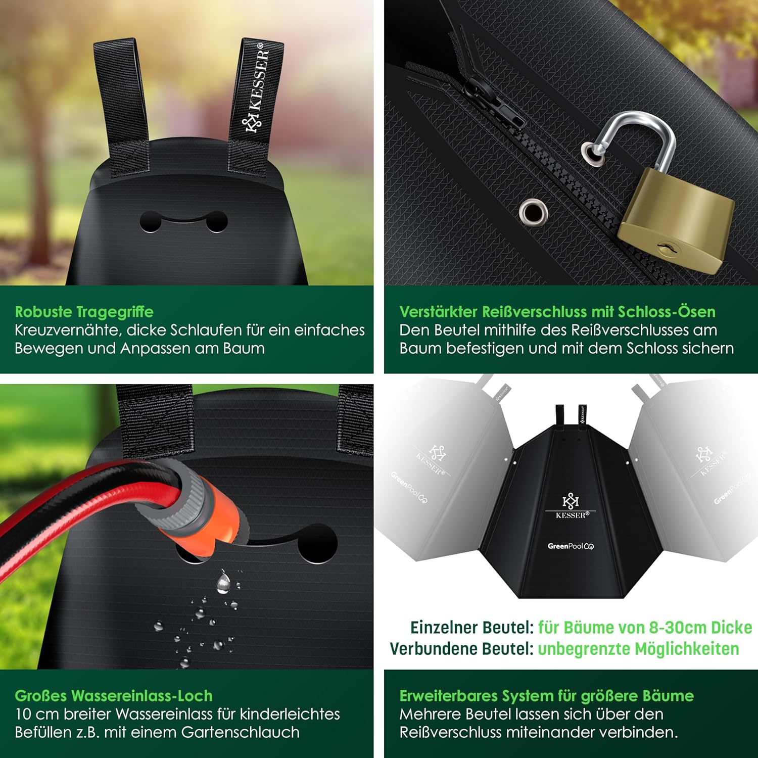 KESSER® Baum-Bewässerungssack 8er Set 75L Wassersack, Baumbewässerungsbeutel, PVC-Tasche langlebig & UV-beständig, Baumbeutel Garten Bewässerungssystem & gezielte Bewässerung von Bäumen, mit Schloss — Ansicht 4