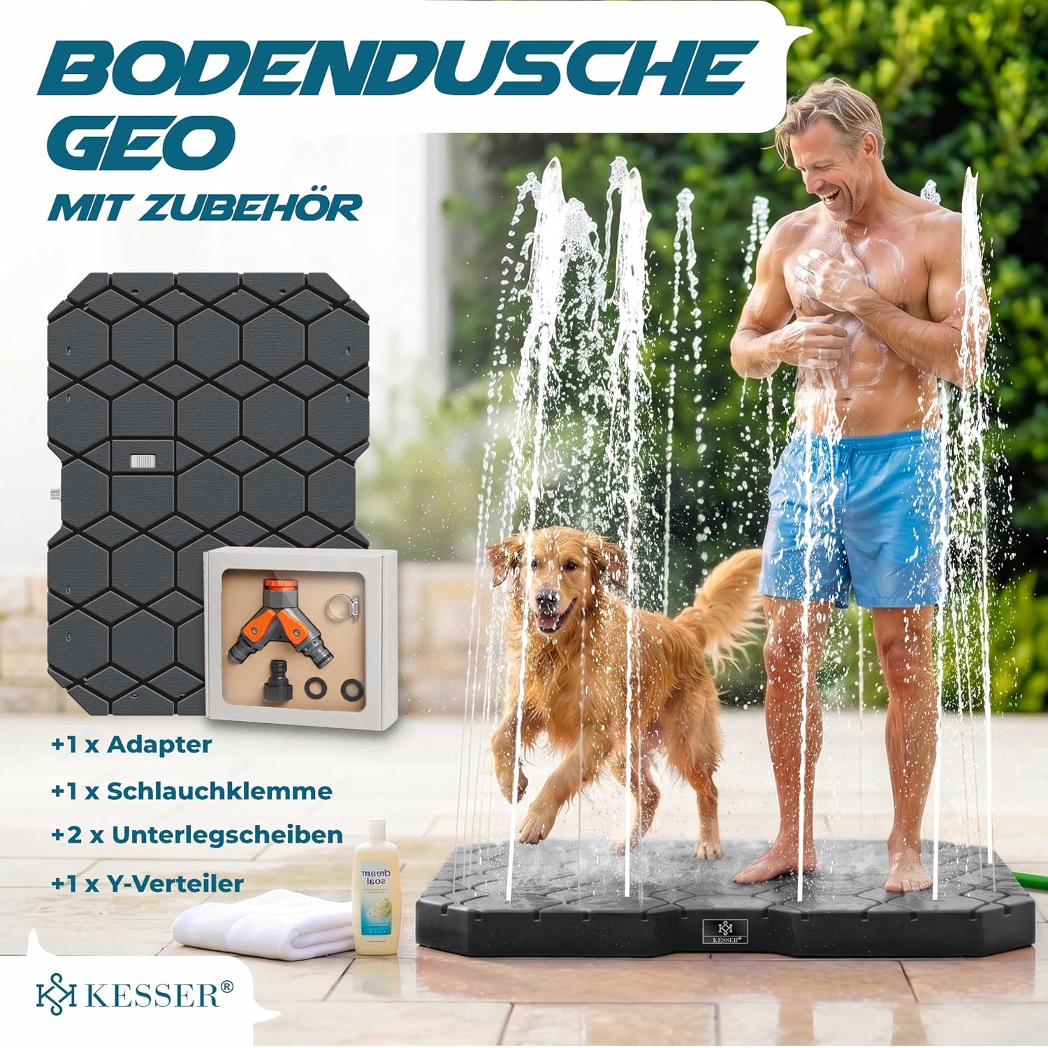 KESSER® Bodendusche Geo Gartendusche, Dusche für alle - Groß, Klein & Vierbeiner, rutschfest, UV- & Wetterfest, Rostfrei & Schimmelresistent, Steuerung über Fußrad, Inklusive Zubehör, Anthrazit — Ansicht 2