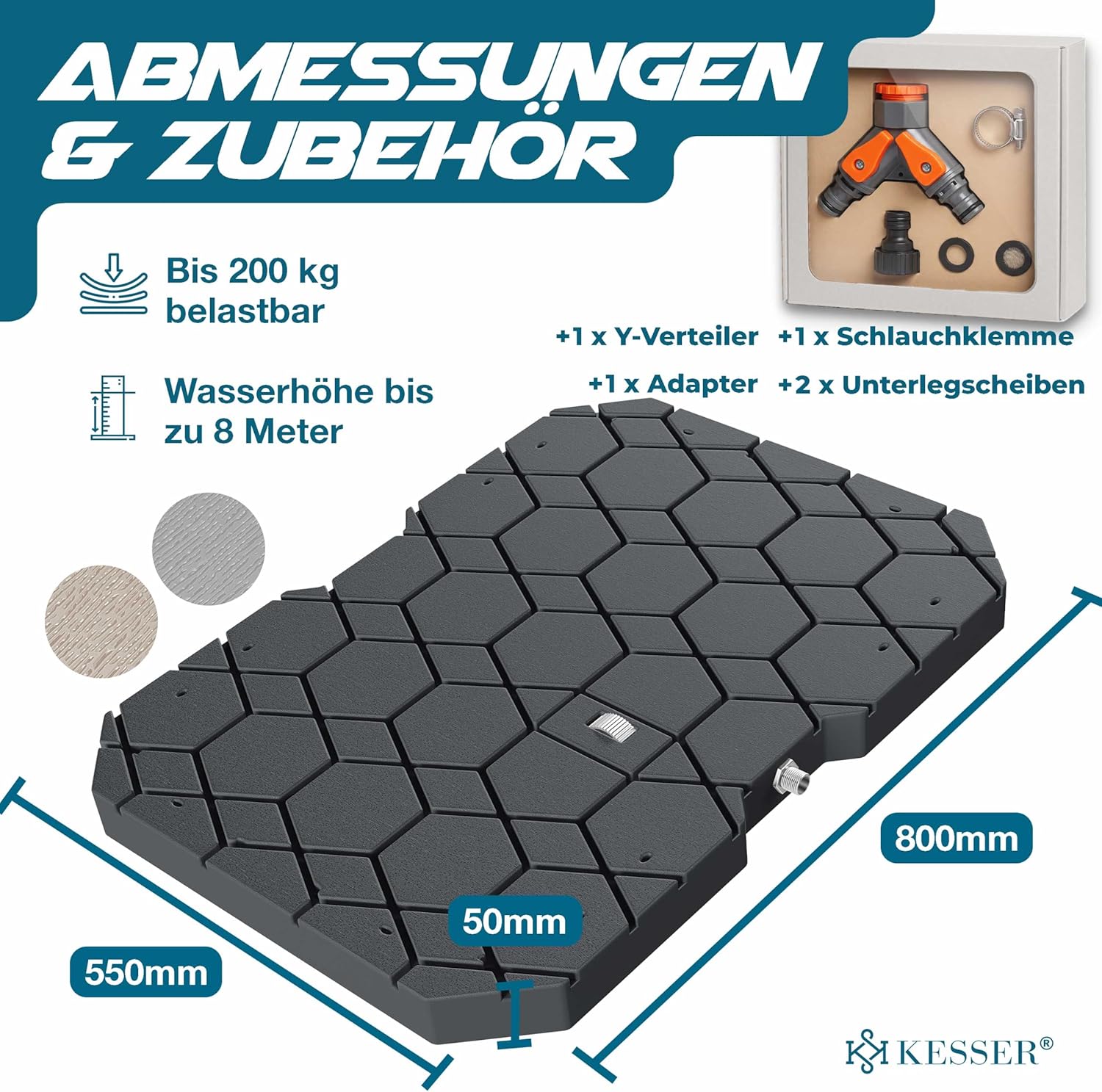 KESSER® Bodendusche Geo Gartendusche, Dusche für alle - Groß, Klein & Vierbeiner, rutschfest, UV- & Wetterfest, Rostfrei & Schimmelresistent, Steuerung über Fußrad, Inklusive Zubehör, Anthrazit — Ansicht 3