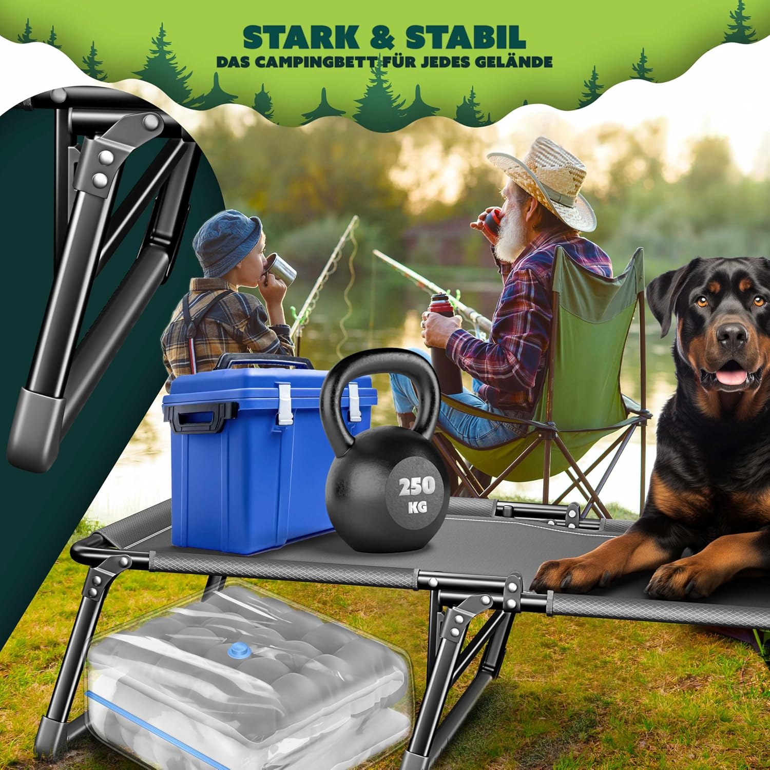 KESSER® Campingbett Feldbett klappbar 190x68x30cm bis 250kg belastbar aus Oxford-Gewebe & stabilem Stahlgerüst, Sonnenliege für Camping inkl. Tragetasche, Nackenkissen, Seitentasche & Getränkehalter — Ansicht 5