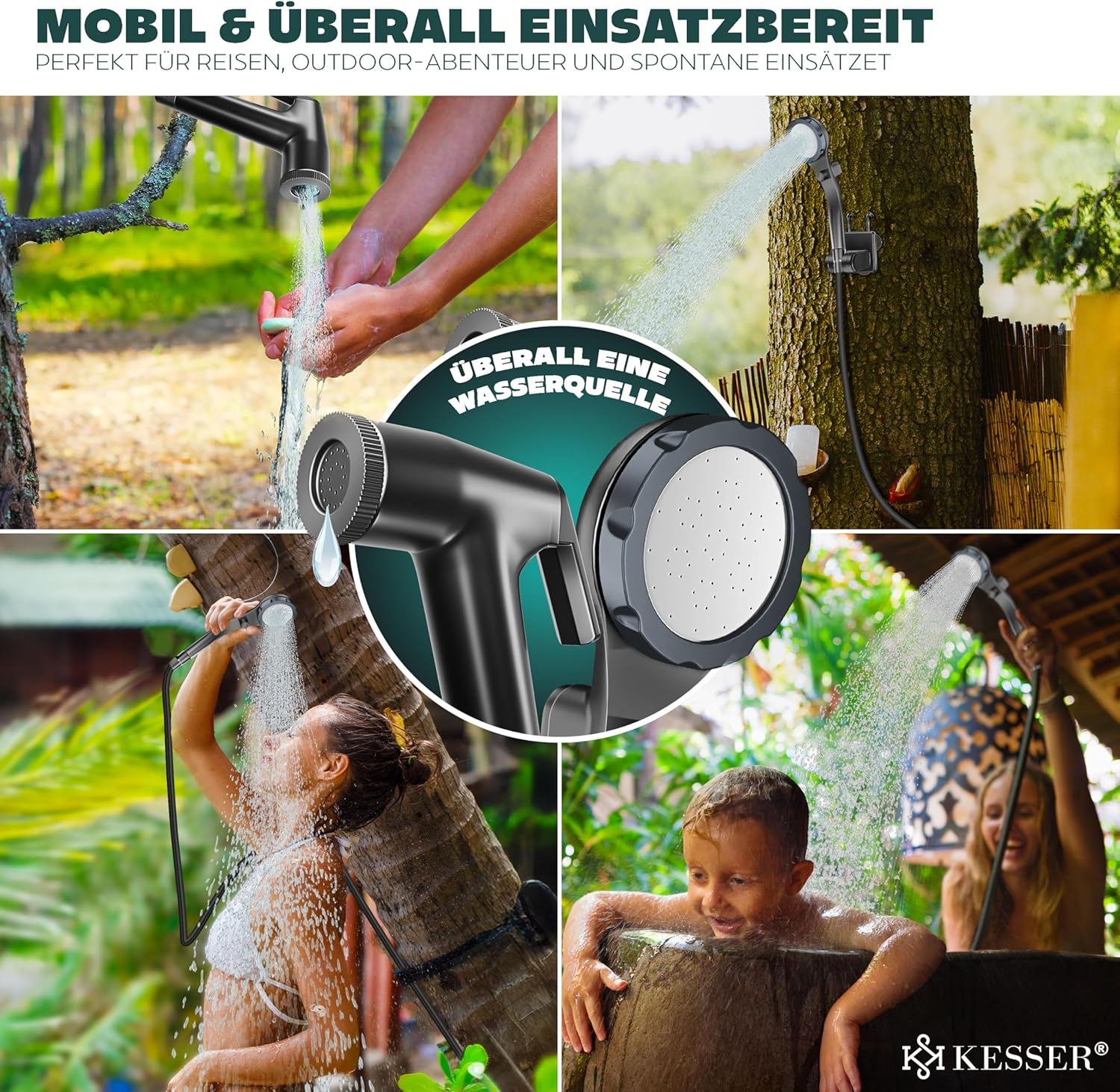 KESSER® Campingdusche Solardusche mit Pumpe & wiederaufladbarem Akku 8000mAh Mobile Dusche | Camping Dusche Set inkl. einstellbarem Duschkopf, 2m Schlauch, Sprühpistole & Halterung — Ansicht 6