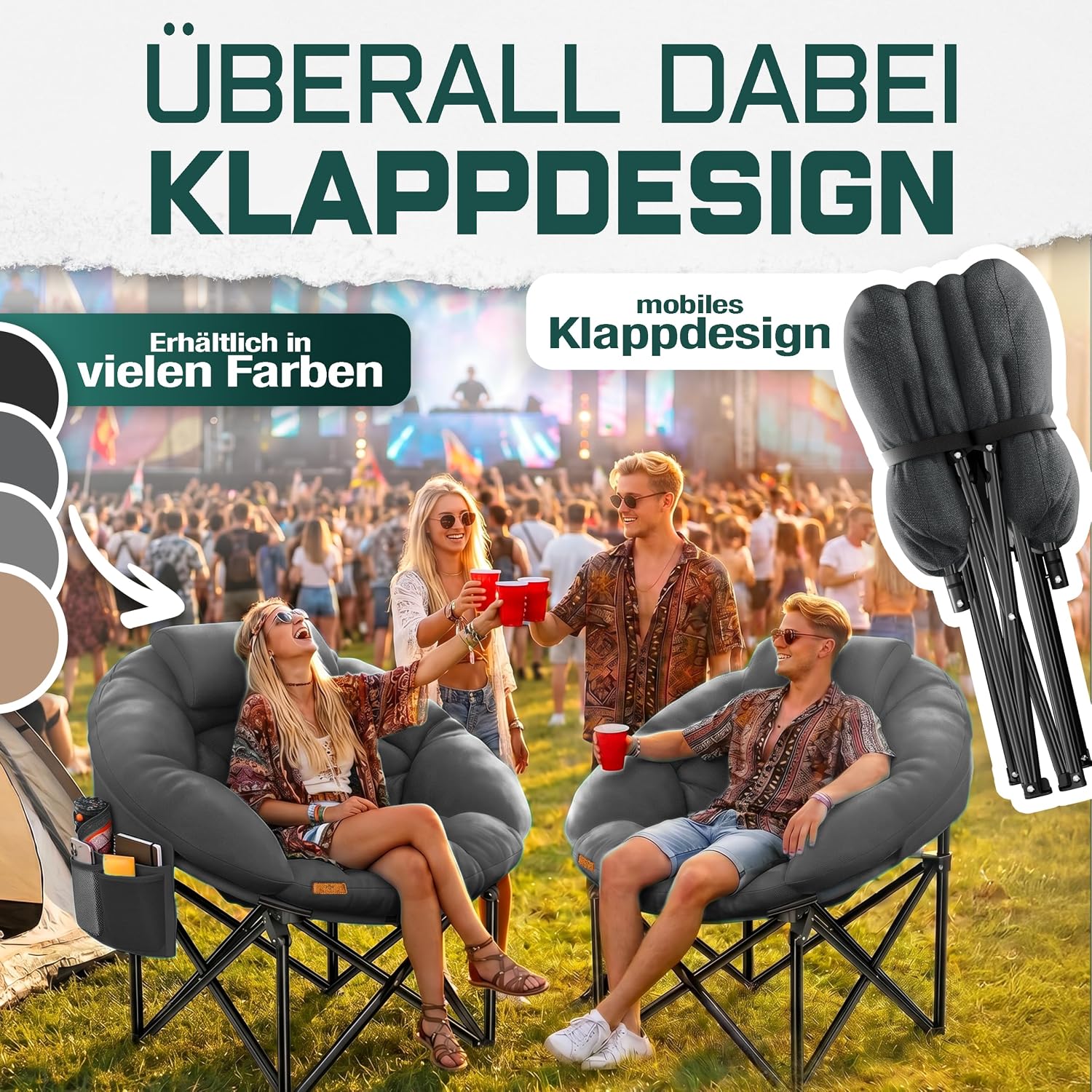 KESSER® Campingstuhl Chillexer faltbar 150 Kg Klappstuhl Ultraleicht und breit, Dickes Polster mit bequemen Kissen und Seitentasche, Cover, Outdoor + Indoor - rund, Camping, Angeln, Festival, Strand — Ansicht 5