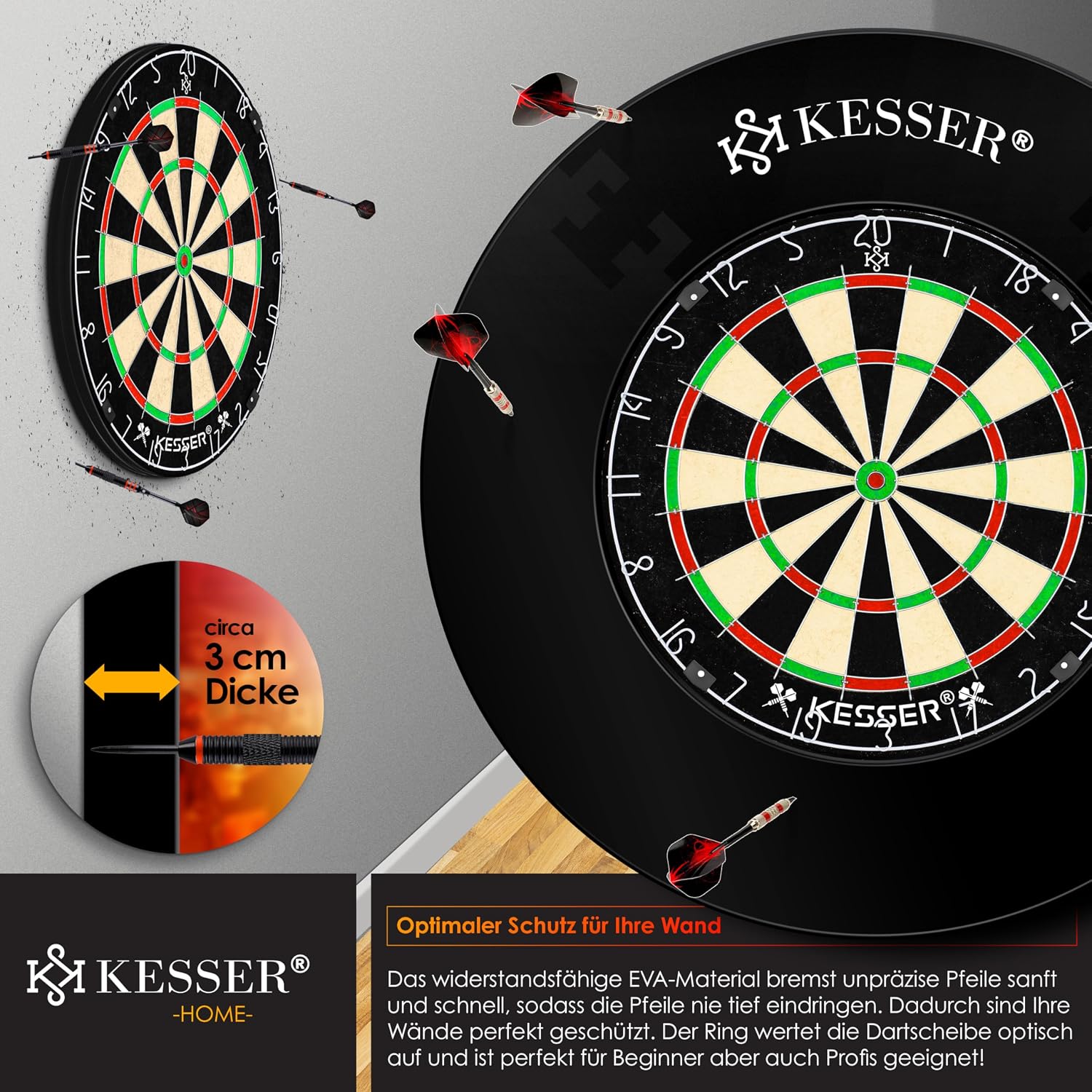 KESSER® Dartscheibe Catchring Schutzring Ø45cm | Auffangring rund Stabiler Wandschutz Zubehör | passend für alle Dartscheiben | Dartring Stabiler Wandschutz Backboard Surround Ring für Dartboard Eva — Ansicht 4