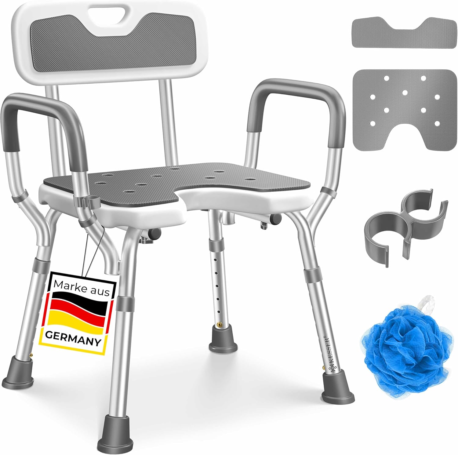 KESSER® Duschhocker mit Lehne für Senioren & Schwangere Duschsitz | Badhocker 150KG belastbar 6 Stufen 38-54cm höhenverstellbar | Duschhilfe Duschstuhl