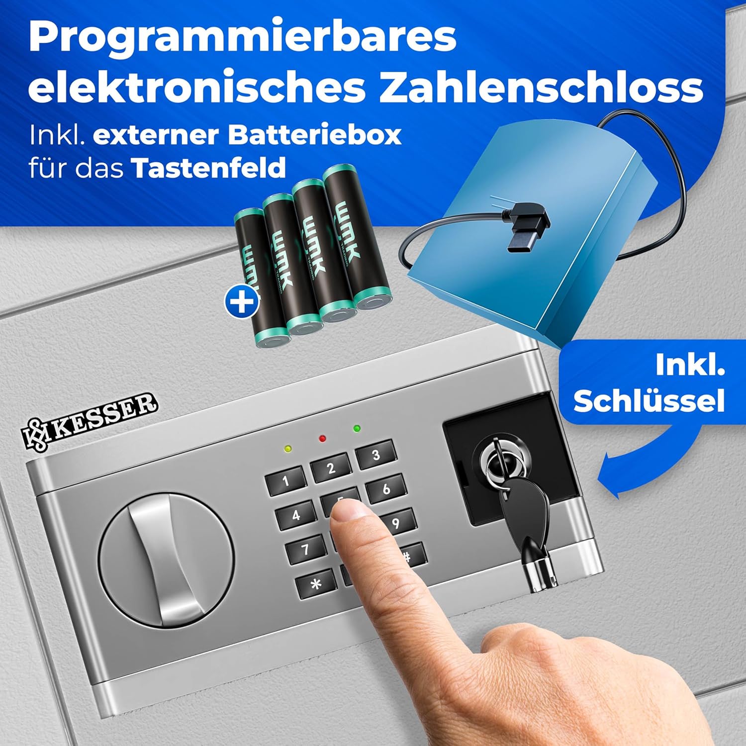 KESSER® Elektronischer Tresor | 38x30x30cm | Inkl. Batteriebox | Elektronischer Safe | 3x Doppelbolzenverriegelung | Boden Wandtresor | Möbeltresor | Innenbeleuchtung | Panzerschrank Zahlenschloss — Ansicht 2