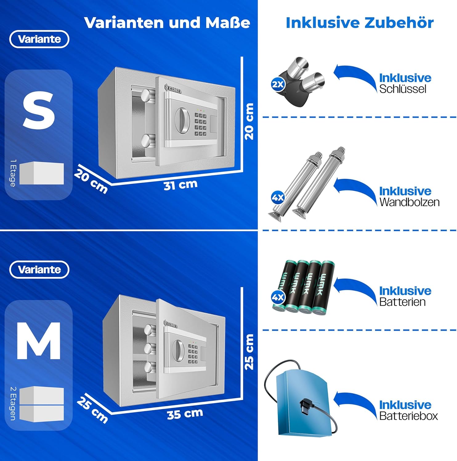 KESSER® Elektronischer Tresor | 38x30x30cm | Inkl. Batteriebox | Elektronischer Safe | 3x Doppelbolzenverriegelung | Boden Wandtresor | Möbeltresor | Innenbeleuchtung | Panzerschrank Zahlenschloss — Ansicht 6