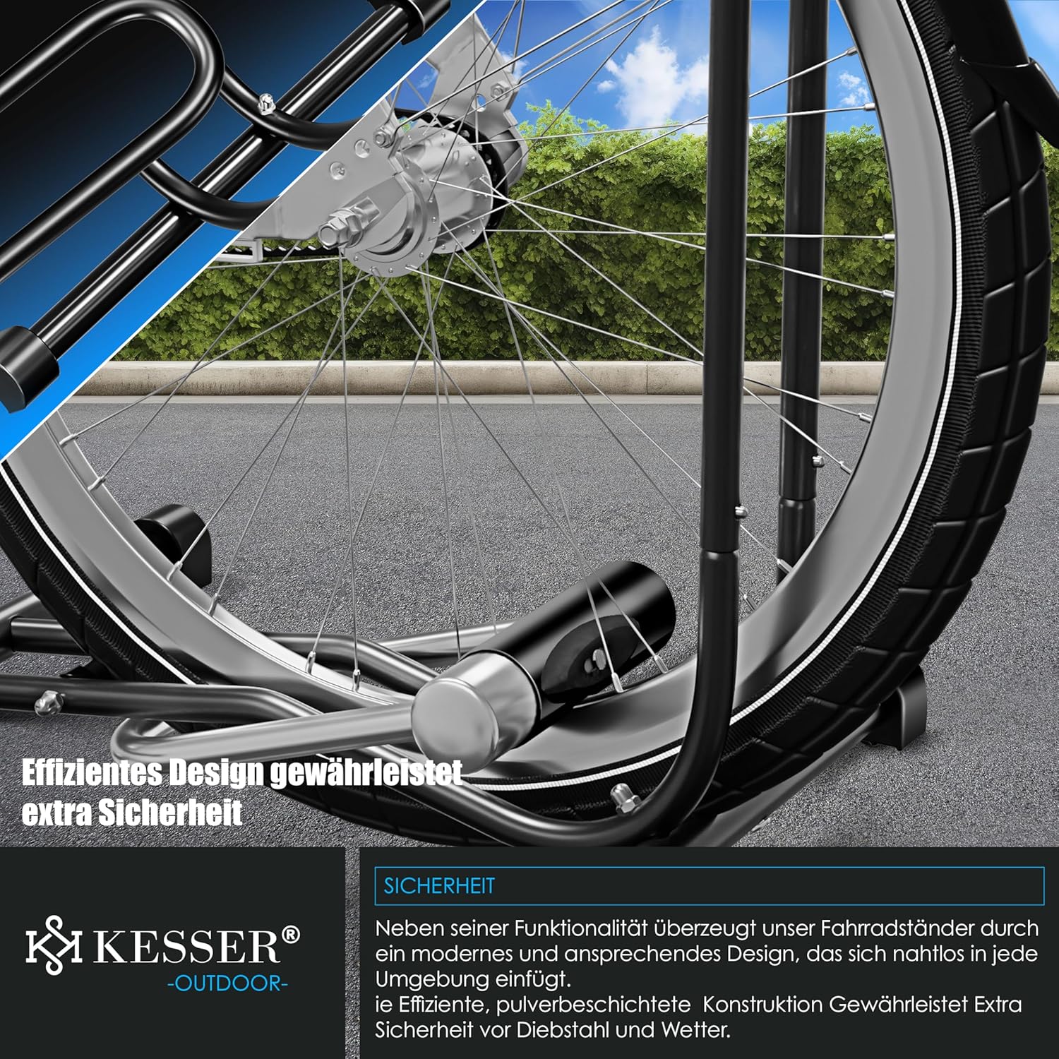 KESSER® Fahrradständer Boden einzeln für Mountainbike, E-Bike, Citybike, Rennrad, MTB | Fahrrad Montageständer | Freistehender Fahrradhalter Ständer Eisen | Reifenbreite bis 65mm | Inkl. Luftpumpe — Ansicht 6