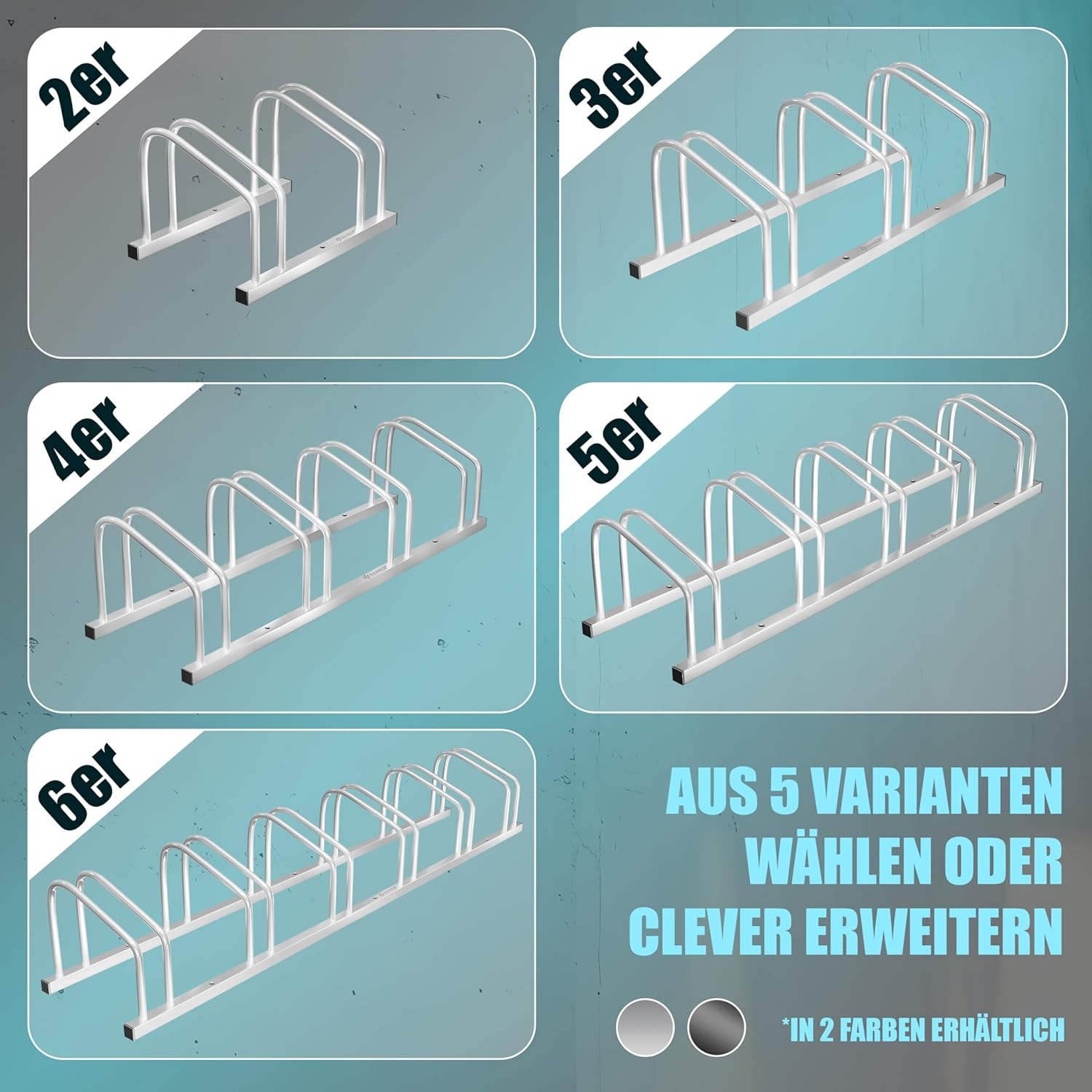 KESSER® Fahrradständer für 4 Fahrräder inkl. Parkschild | Mehrfachständer mit 37cm Radabstand für 30-65mm Reifenbreite | Fahrradhalter Aufstellständer für Boden- oder Wandmontage | Radständer Silber — Ansicht 5