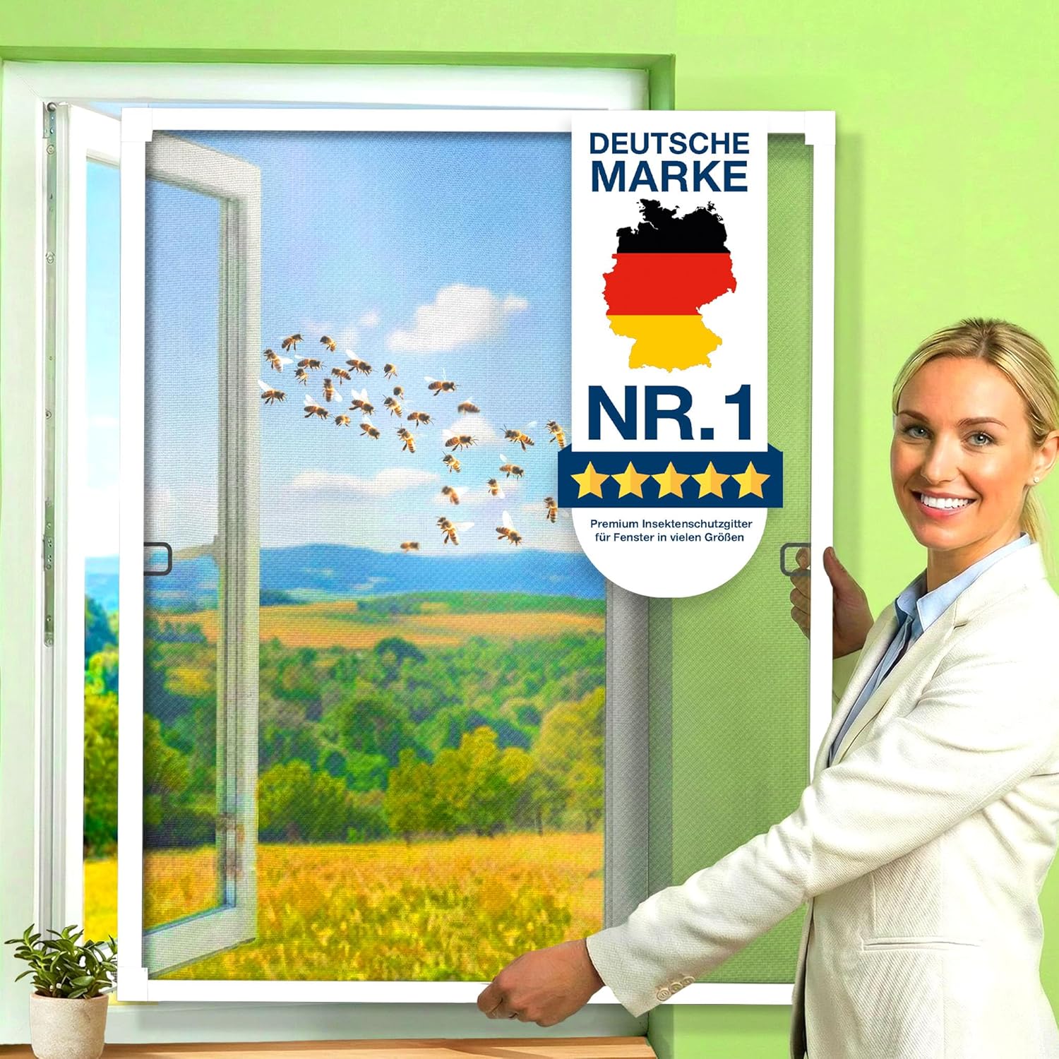 KESSER® Fliegengitter Fenster 100x120cm Mückenschutz mit Aluminium Rahmen, Spannrahmen Fliegengitter ohne Bohren, Insektenschutz, Moskitonetz Fliegennetz für Fenster einfach montieren, Weiß