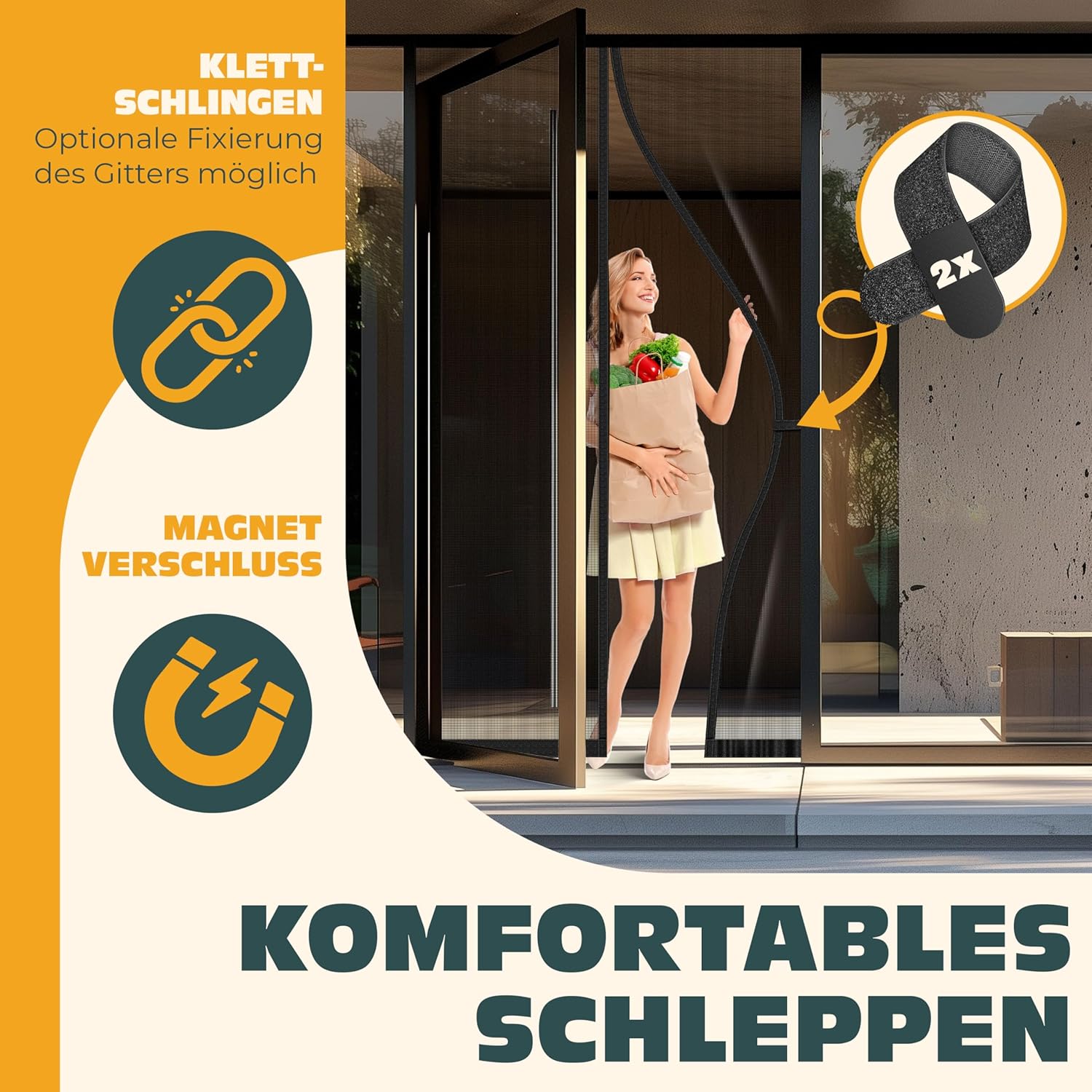 KESSER® Fliegengitter Tür Magnetisch, 90x200cm Insektenschutz Balkontür & Terrassentür, Mückenschutz Selbstschließend, ohne Bohren mit Klett, Reißfest, Luftdurchlässig, Haustierfreundlich, Schwarz — Ansicht 3
