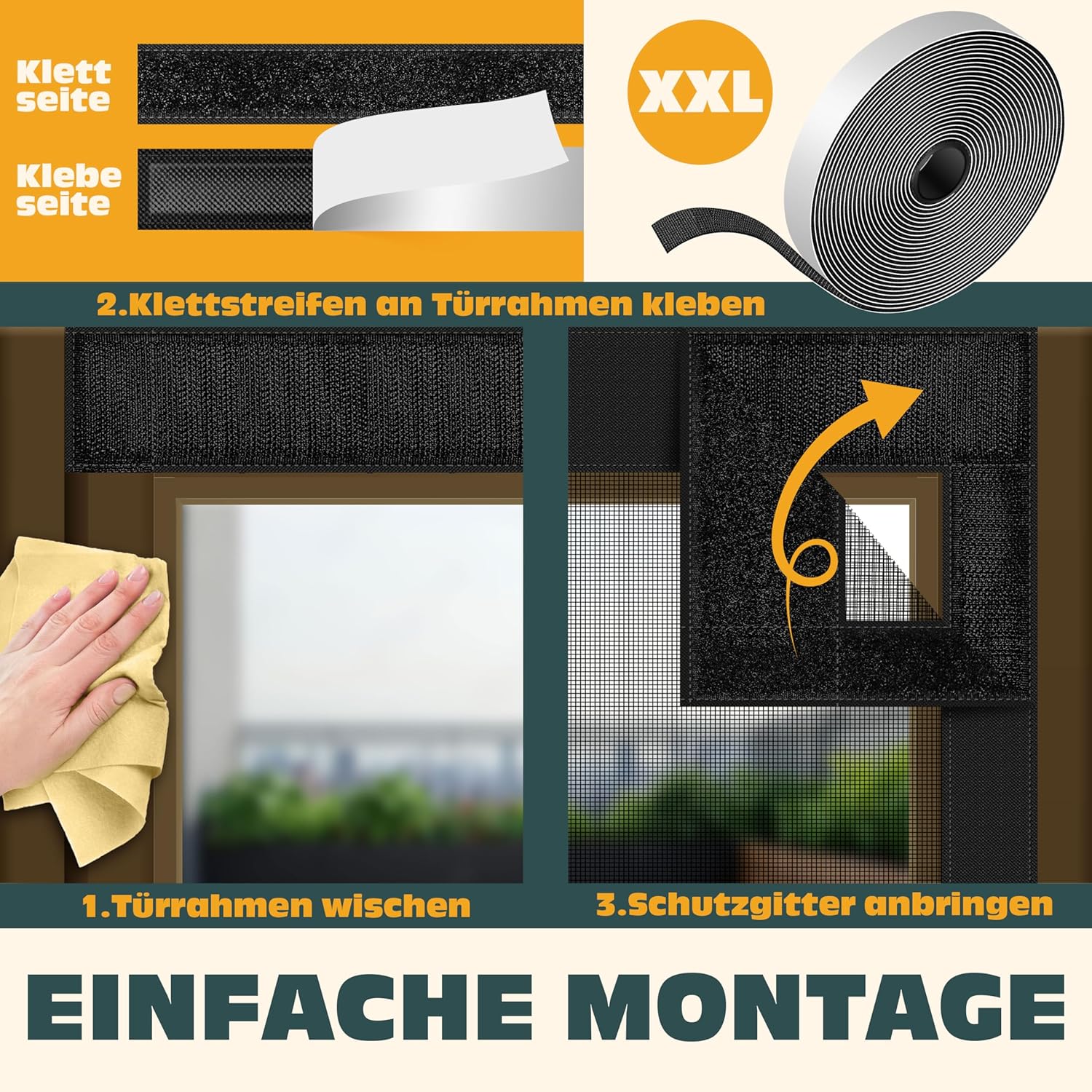 KESSER® Fliegengitter Tür Magnetisch, 90x200cm Insektenschutz Balkontür & Terrassentür, Mückenschutz Selbstschließend, ohne Bohren mit Klett, Reißfest, Luftdurchlässig, Haustierfreundlich, Schwarz — Ansicht 4