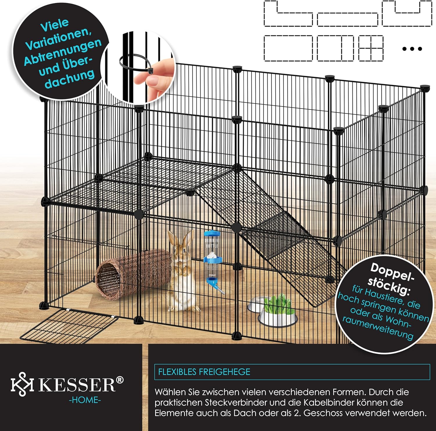 KESSER® Freigehege Gittergehege für Kaninchen aus Metallgitter XXL Kleintiergehege Meerschweinchen Gehege Freilauf, Kleintierkäfig Laufgitter Hasenstall für Innen/draußen, inkl. Komplettset & Flasche — Ansicht 6