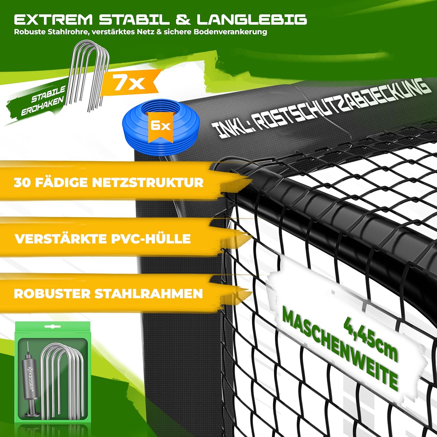KESSER® Fußballtor für Garten Robustes Outdoor Training Schusstraining UV-beständigem Netz, Stahlrahmen mit Polsterung, Erdhaken, Luftpumpe, Hüttchen, Montagezubehör für Kinder und Erwachsene — Ansicht 2