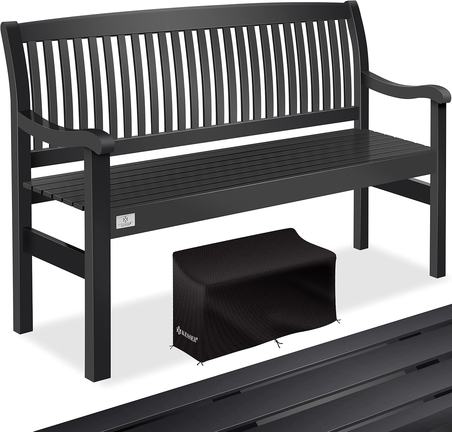 KESSER® Gartenbank Holz wetterfest 150cm Holzbank Garten 3-4 Sitzer, Sitzbank Outdoor, Balkonbank aus Massivholz, Parkbank 320 kg belastbar für Garten, Terrasse & Balkon inkl. Abdeckung, Anthrazit