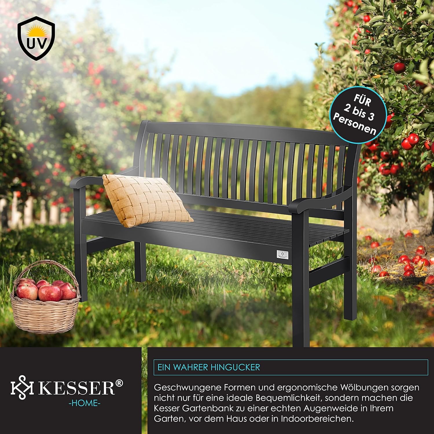 KESSER® Gartenbank Holz wetterfest 150cm Holzbank Garten 3-4 Sitzer, Sitzbank Outdoor, Balkonbank aus Massivholz, Parkbank 320 kg belastbar für Garten, Terrasse & Balkon inkl. Abdeckung, Anthrazit — Ansicht 6
