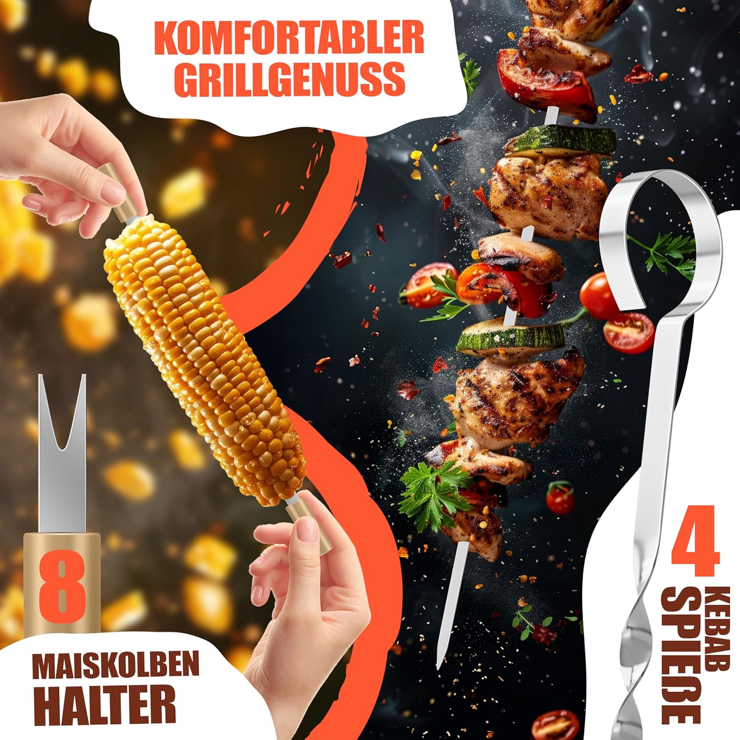 KESSER® Grillbesteck Set 37-teilig Grillzubehör aus rostfreiem Edelstahl Grillset mit Grillzange, Grillwender, 4in1 Grillspatel, Grillgabel, Grill-Spieß, Thermometer, Korkenzieher, Grillmatte & Tasche — Ansicht 6