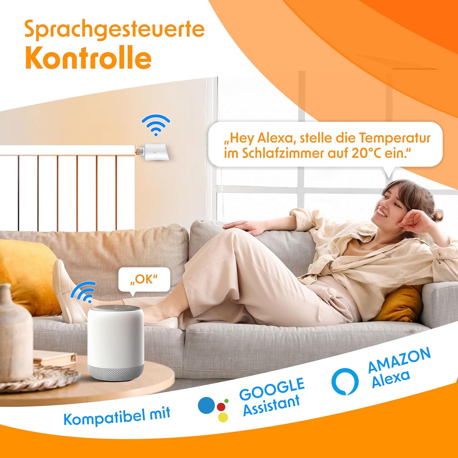 KESSER® Heizkörperthermostat WiFi Heizungsregler | Heizungsthermostat WLAN mit Smart Home App Steuerung | Thermostat Alexa, Google Assistant mit 6 Heizkörperventilen | Energie & Kosten sparen — Ansicht 4