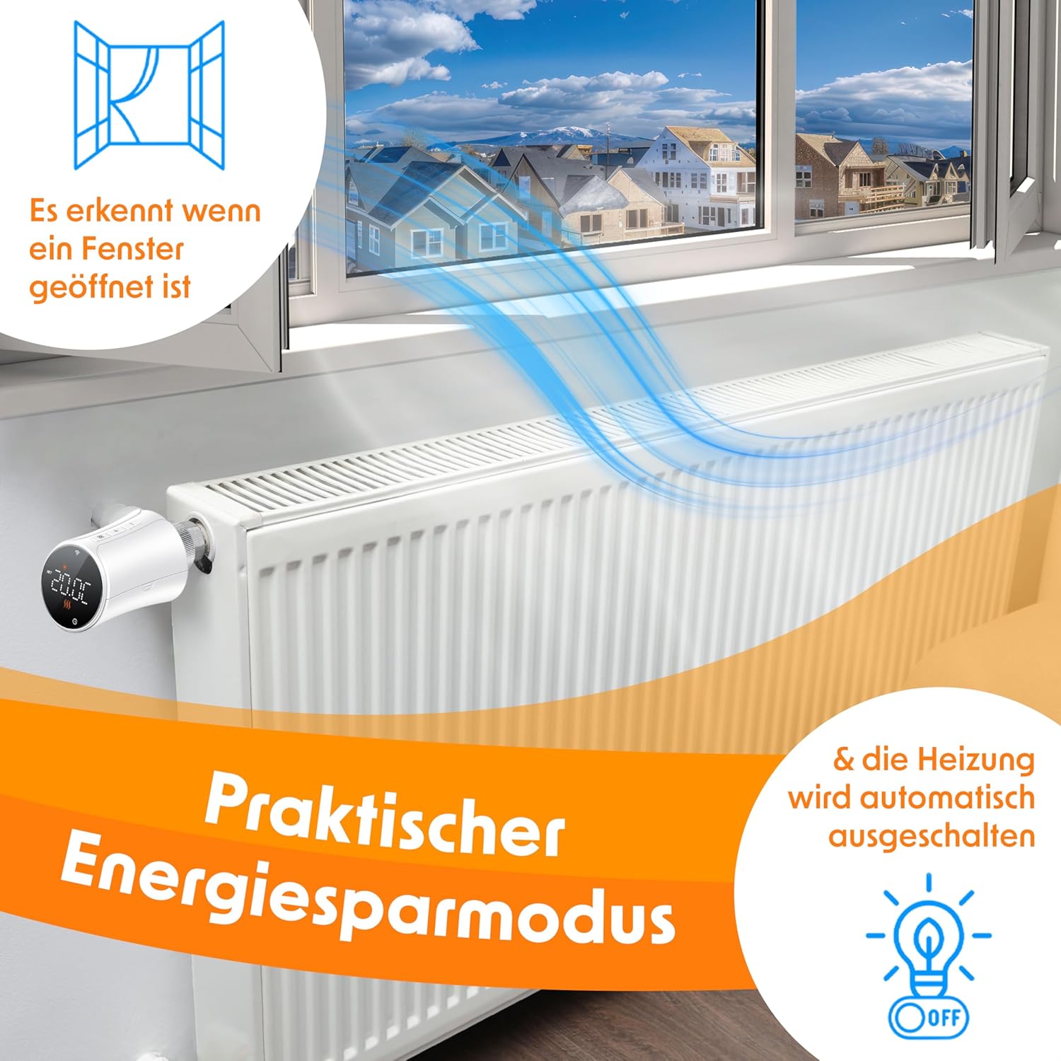 KESSER® Heizkörperthermostat WiFi Heizungsregler | Heizungsthermostat WLAN mit Smart Home App Steuerung | Thermostat Alexa, Google Assistant mit 6 Heizkörperventilen | Energie & Kosten sparen — Ansicht 6