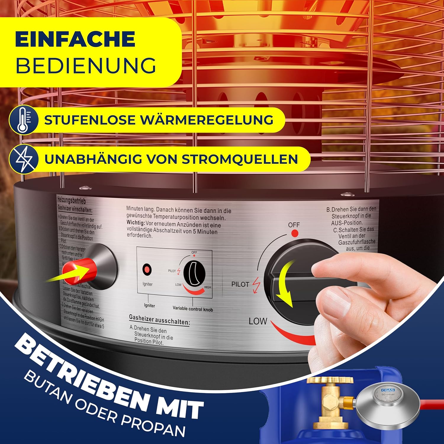 KESSER® Heizstrahler Gas KE12 Heizpilz für Terrasse Terrassenheizer Terrassenheizstrahler, Freiluftheizung 10 kW Gasheizstrahler gasheizer, Wärmestrahler, Heizgerät - inkl. Schutzhülle, Schwarz — Ansicht 5