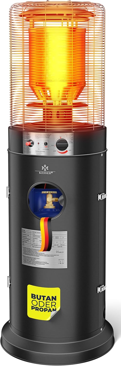 KESSER® Heizstrahler Gas KE12 Heizpilz für Terrasse Terrassenheizer Terrassenheizstrahler, Freiluftheizung 10 kW Gasheizstrahler gasheizer, Wärmestrahler, Heizgerät - inkl. Schutzhülle, Schwarz