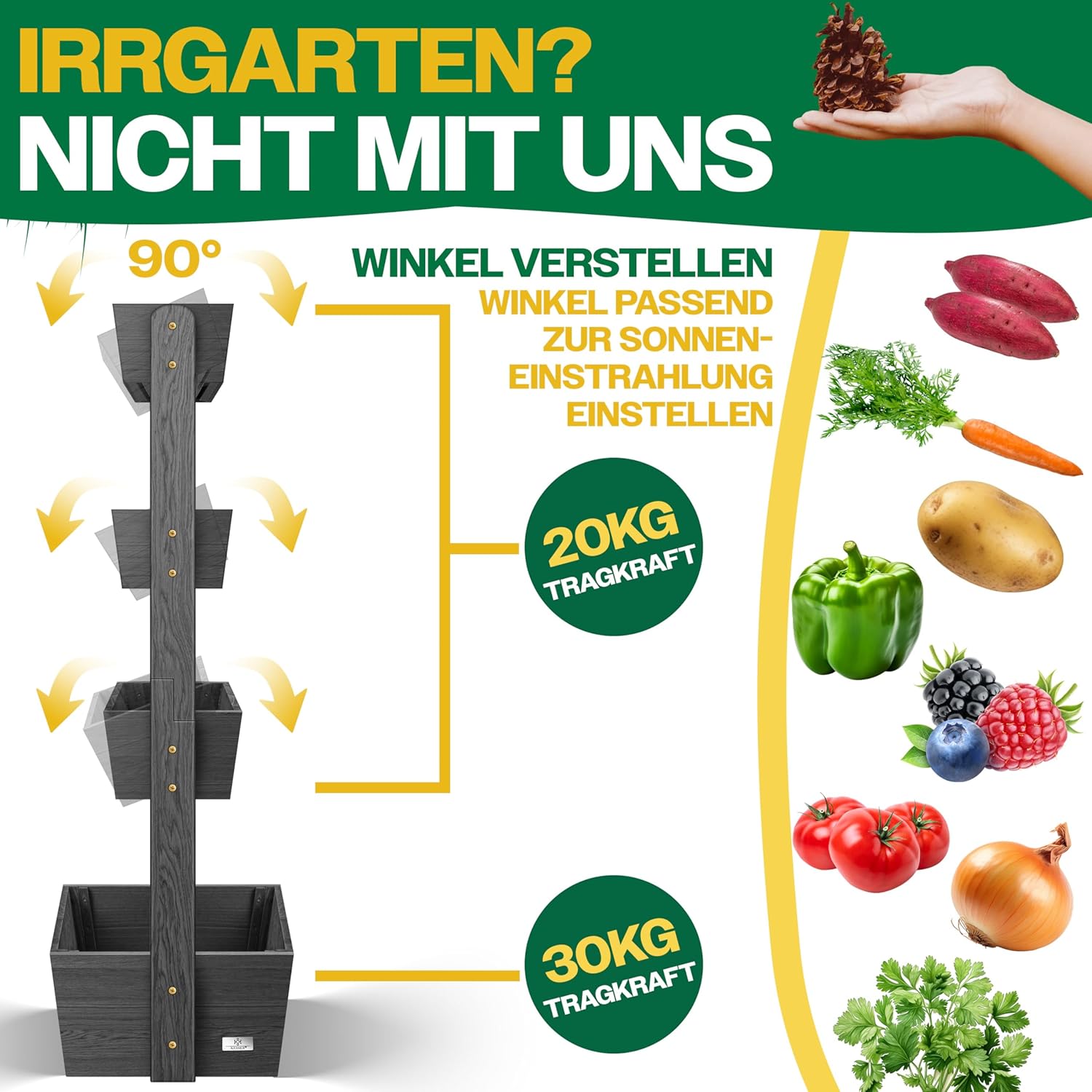 KESSER® Hochbeet mit 4 Etagen Premium Blumenkasten Blumentreppe Pflanztreppe Gemüsebeet Kräuterbeet Pflanzkübel Frühbeet Blumenbeet Pflanzkasten mit Gartenvlies - Beet inkl. Schaufelset, Anthrazit — Ansicht 3