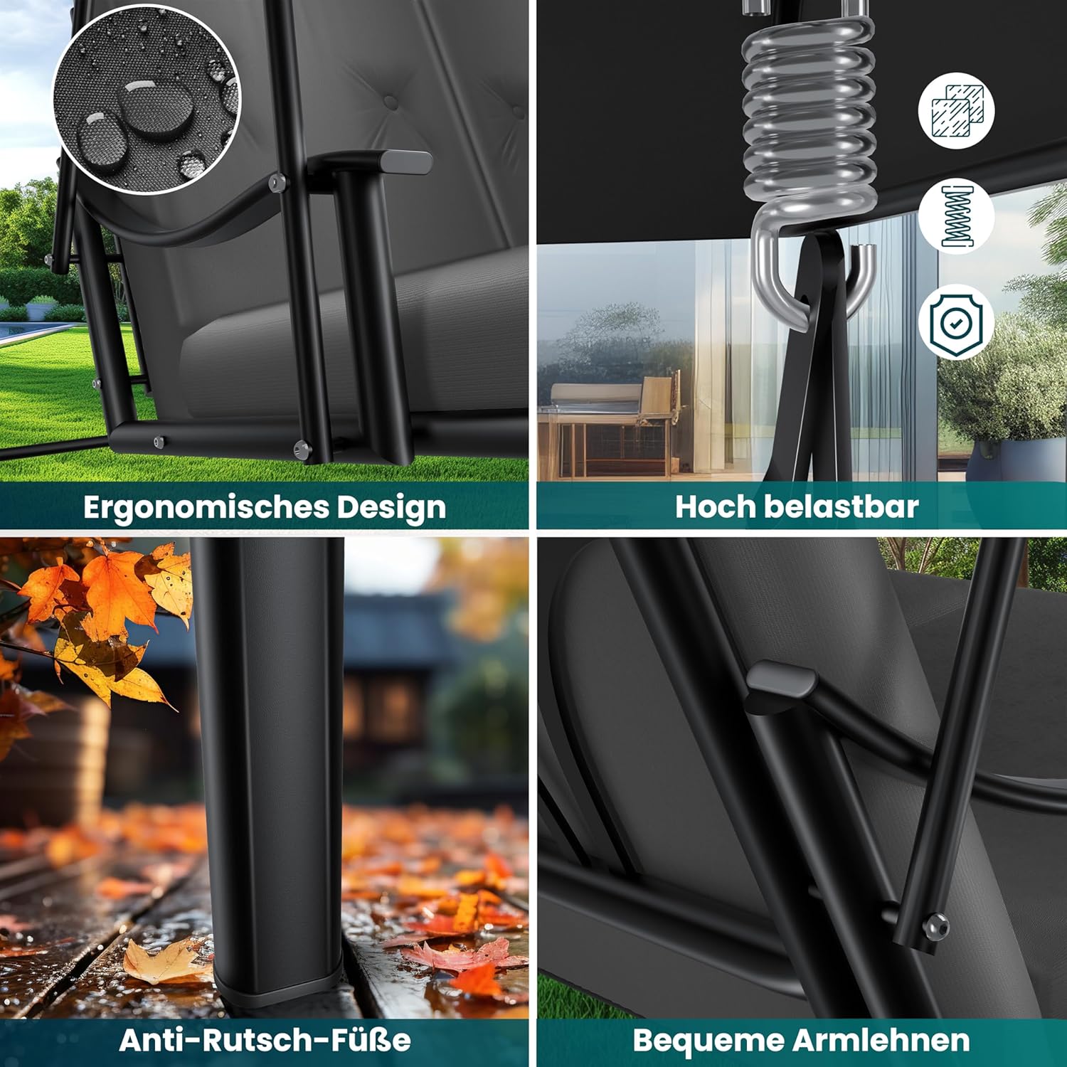 KESSER® Hollywoodschaukel mit Sonnendach 3-Sitzer & Sitzpolster-Auflage | Gartenschaukel bis 360kg belastbar | Gartenliege mit Anti-Rutsch-Füßen | Schaukelbank wasserabweisend für Outdoor & Indoor — Ansicht 6