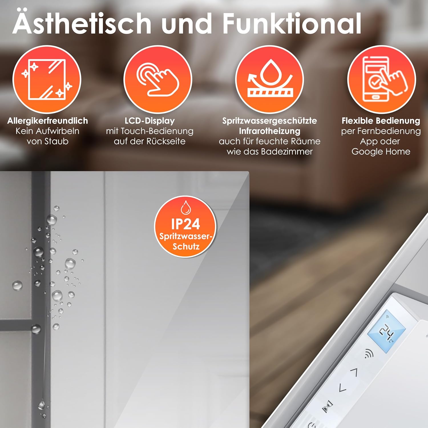 KESSER® Infrarotheizung 500W Spiegelheizung Energiesparend 2in1 Standgerät & Wandmontage Elektroheizung mit Erkennung Offener Fenster + Fernbedienung & App-Steuerung Thermostat Infrarot Heizpaneel — Ansicht 3