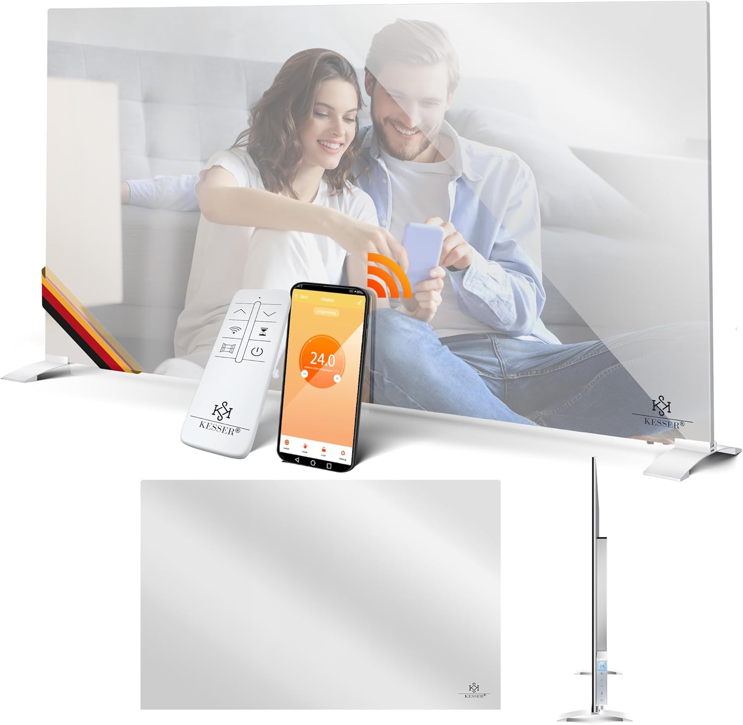 KESSER® Infrarotheizung 500W Spiegelheizung Energiesparend 2in1 Standgerät & Wandmontage Elektroheizung mit Erkennung Offener Fenster + Fernbedienung & App-Steuerung Thermostat Infrarot Heizpaneel