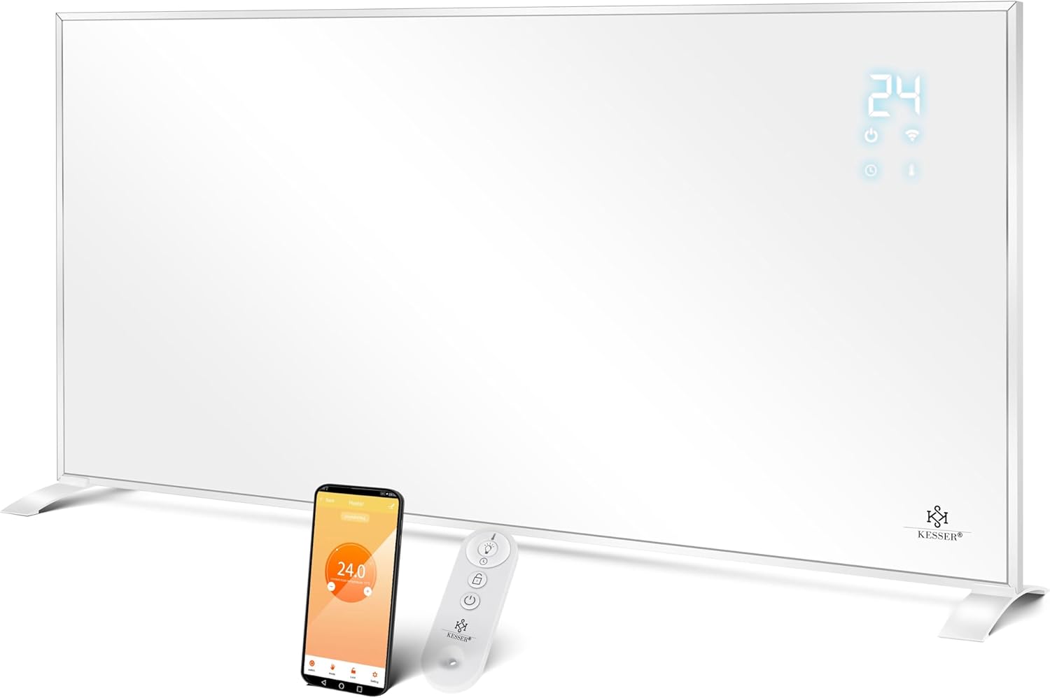 KESSER® Infrarotheizung Energiesparend Infrarot Standgerät & Wandmontage Elektroheizung 700W mit Fernbedienung Thermostat & App-Steuerung Elektrisch Heizpaneel Heizung Konvektor Standfüße