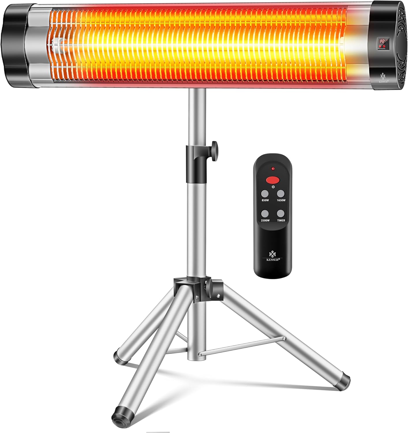 KESSER® Infrarotstrahler Heizstrahler Terrassenstrahler 2500W mit Fernbedienung inkl. Schutzhülle höhenverstellbarem Teleskopstativ Wickeltischstrahler Terrassenheizer Quarzstrahler Infrarot