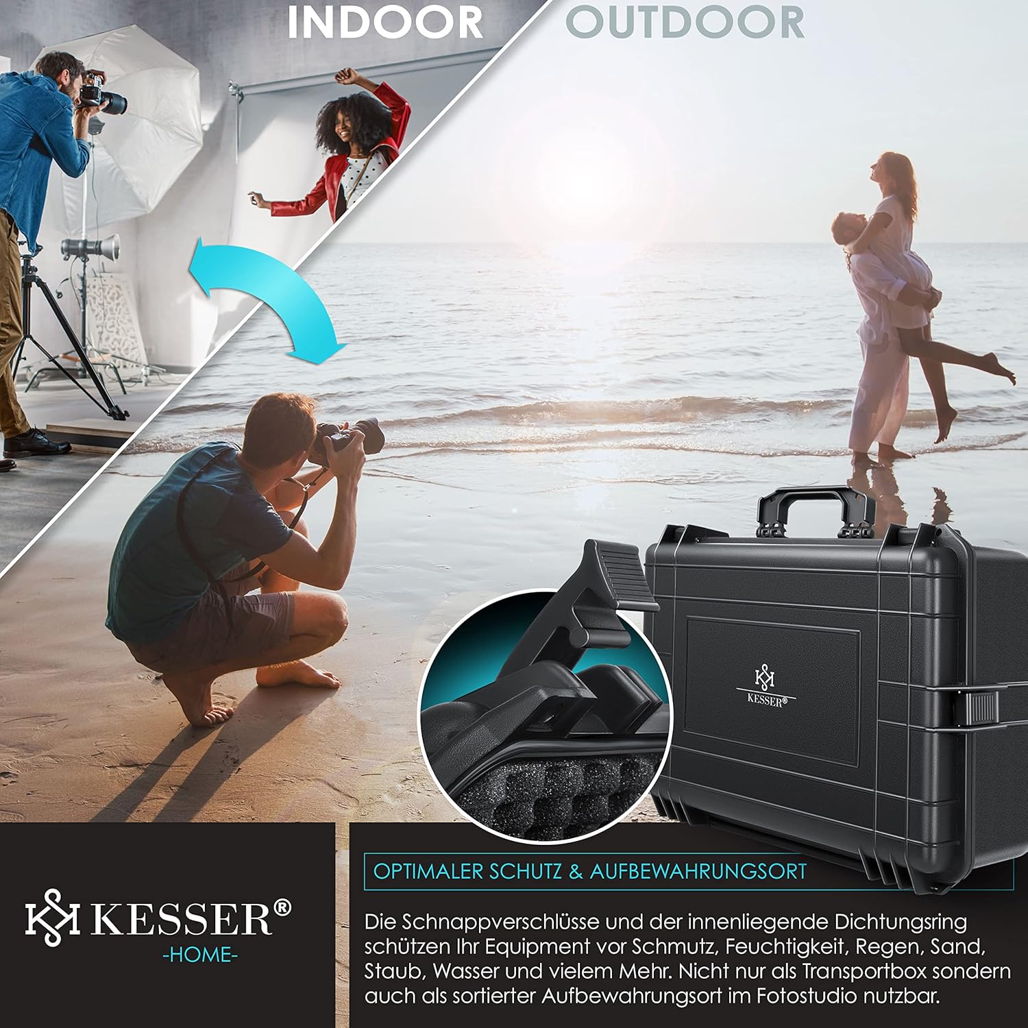 KESSER® Kamerakoffer 35 Liter, unisversal anpassbar, wasserdicht, Universalkoffer, Outdoor, wetterfester, staubdichter, Koffer, Fotokoffer mit Einlage für Kamera Objektive und Zubehör (56x42x21cm) — Ansicht 5