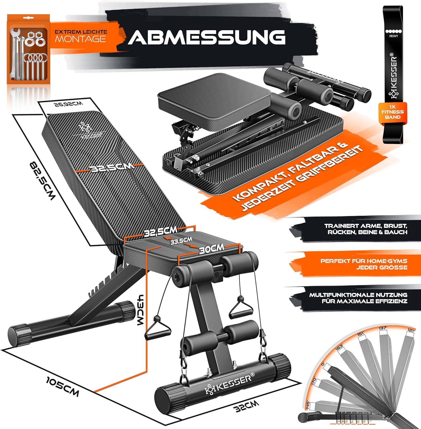 KESSER® Klappbare Hantelbank Multifunktionale Trainingsbank mit Rückenlehne 500kg Belastbarkeit | verstellbare Bank Fitnessgerät zum Bankdrücken | Ganzkörpertraining Schrägbank für Fitness & Training — Ansicht 3