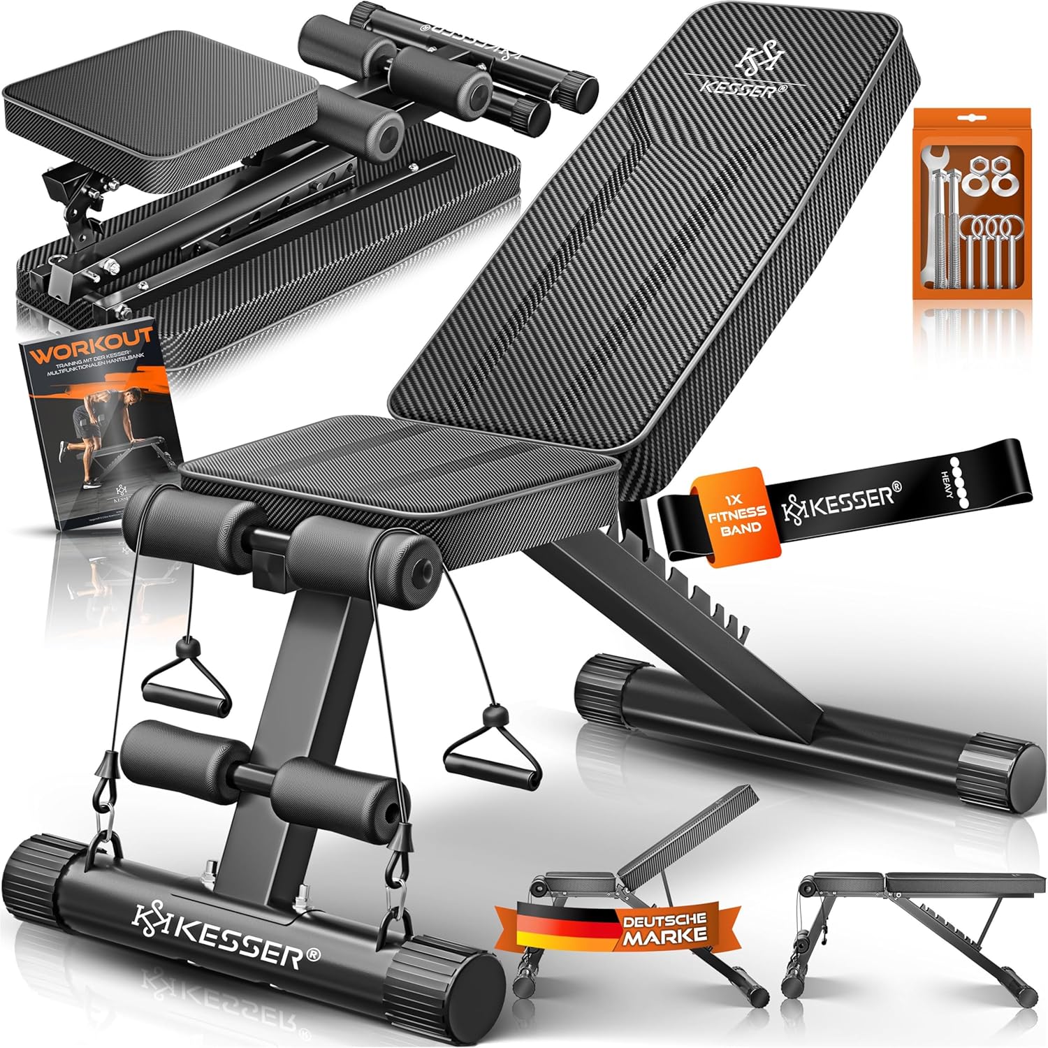 KESSER® Klappbare Hantelbank Multifunktionale Trainingsbank mit Rückenlehne 500kg Belastbarkeit | verstellbare Bank Fitnessgerät zum Bankdrücken | Ganzkörpertraining Schrägbank für Fitness & Training