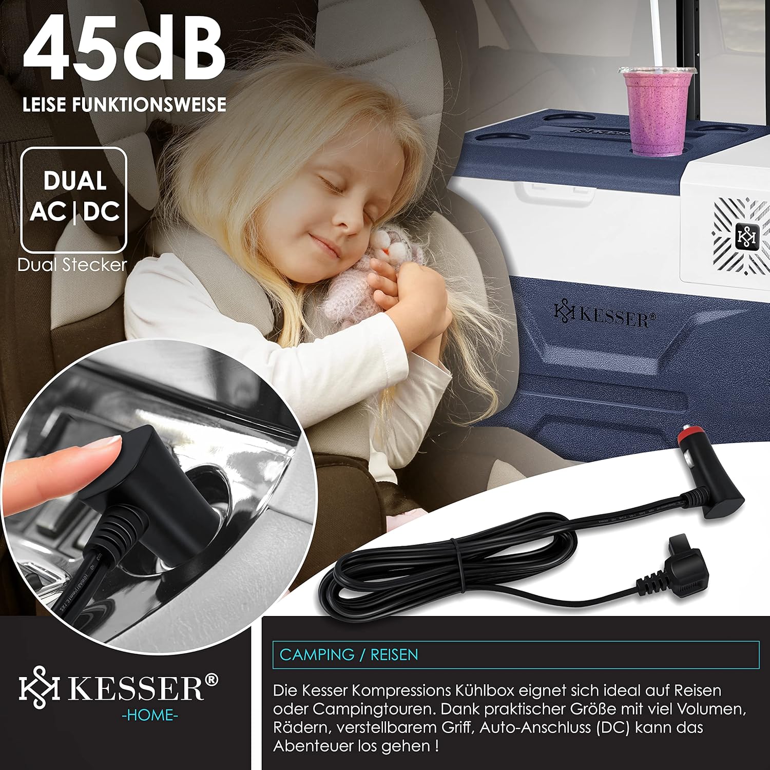 KESSER® Kompressor Kühlbox auto elektrisch 30L, Camping Kühlbox 12/24/230V mit APP-Steuerung, Gefrierbox bis –20 °C, Kühlbox mit Rädern & Teleskopgriff für Camping, Wohnmobil, LKW & Boot + 2 Kühlakkus — Ansicht 5