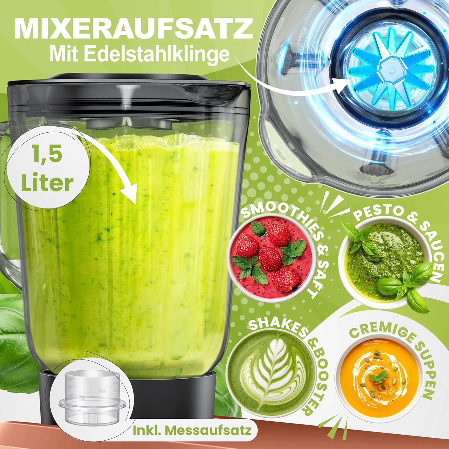 KESSER® Küchenmaschine 3in1 mit Fleischwolf & Mixer, 1500W Knetmaschine 5,5L Rührschüssel + Spritzschutz, 6 Geschwindigkeiten, Knethaken, Schneebesen, Rührhaken & Raspeln, Backen & Kochen, Kupfer — Ansicht 4