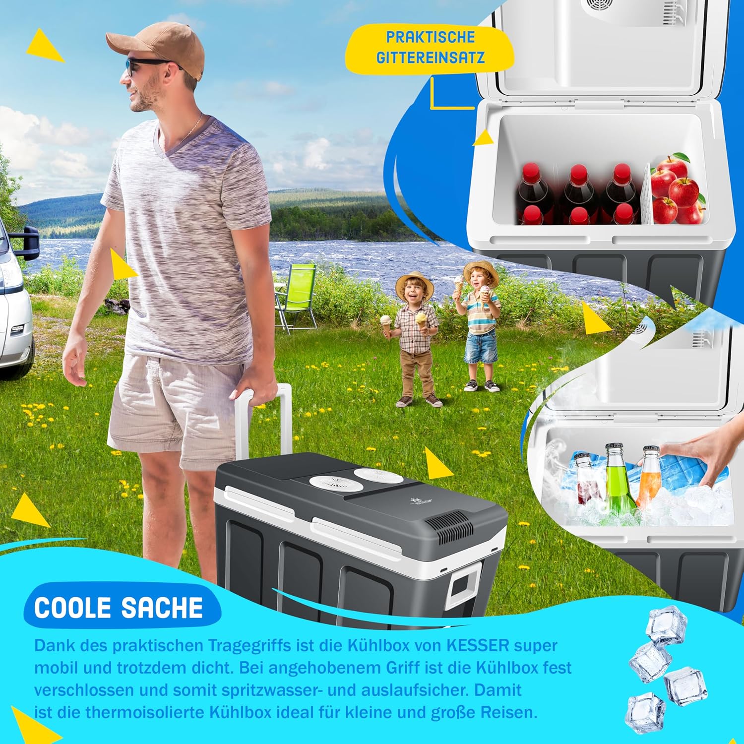 KESSER® Kühlbox 40L mit Rollen | Thermo-Elektrische Kühlbox | KÜHLT und WÄRMT | 12 & 230V | Thermobox für Auto, Boot & Camping | Mini-Kühlschrank mit ECO & MAX Modus — Ansicht 3