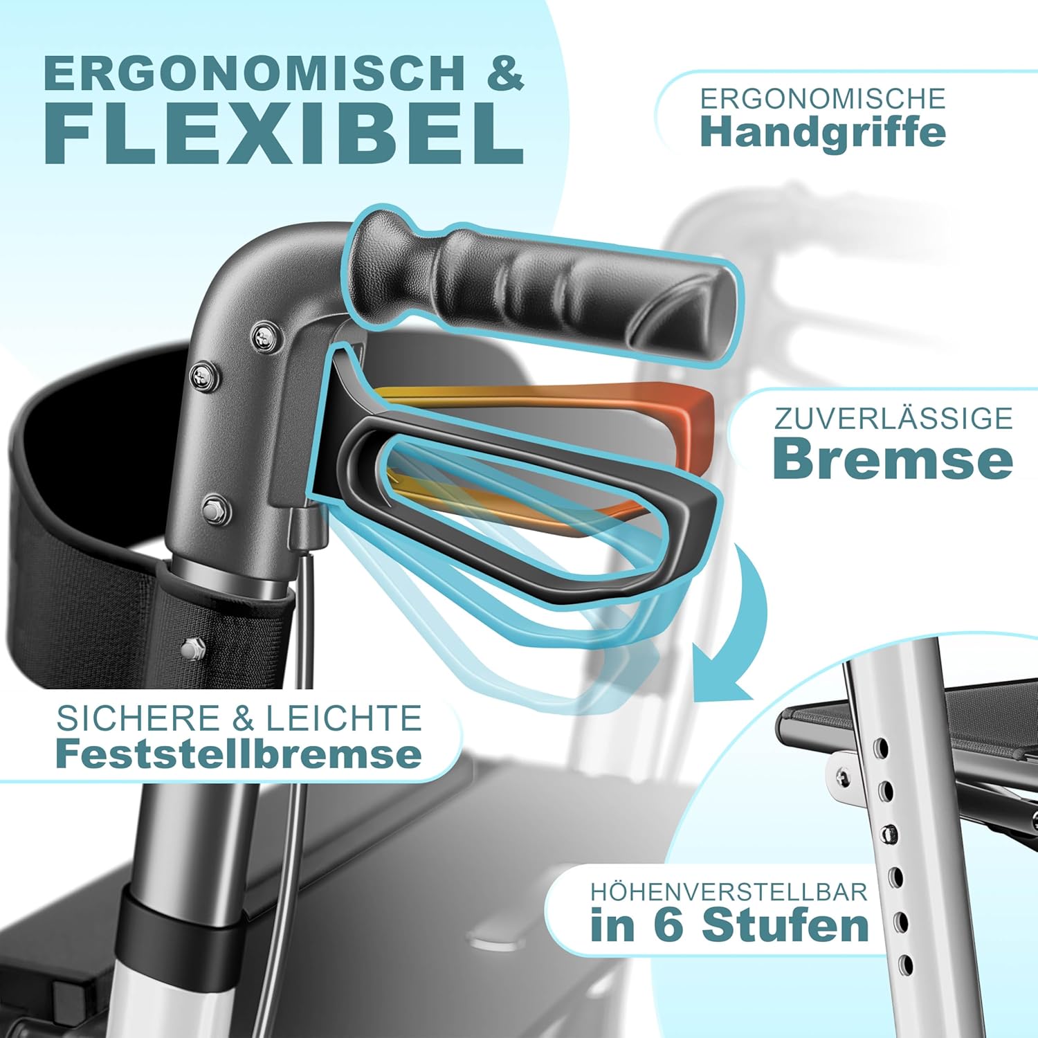 KESSER Leichtgewicht Rollator faltbar mit Sitz, Griff, Tasche, schmal für Senioren Wohnung, Klappbar, Höhenverstellbar, Reflektoren | All Gelände Reifen Indoor-& Outdoor, Gehhilfe, Laufhilfe, Schwarz — Ansicht 5