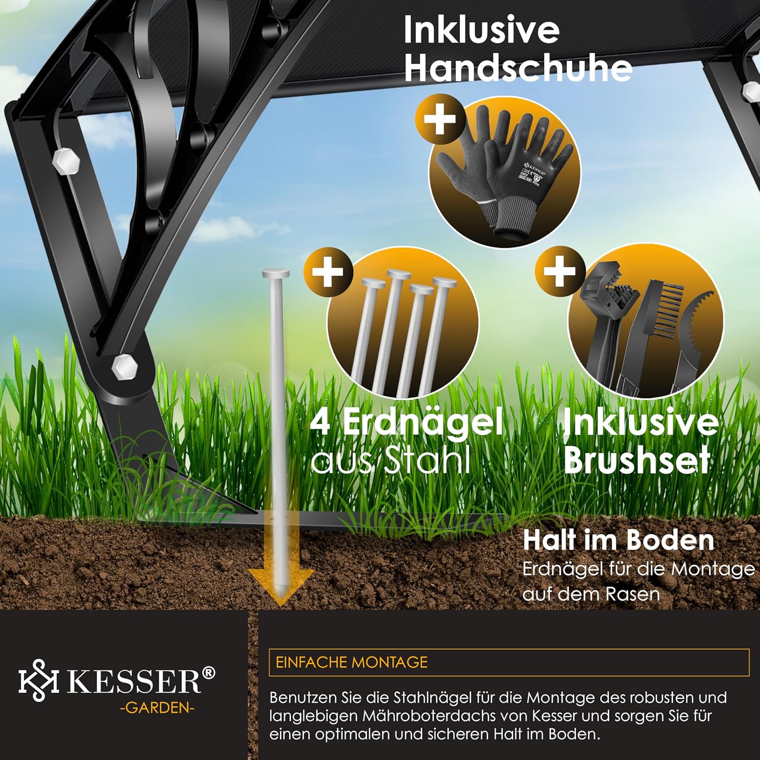 KESSER® Mähroboter Garage Dach Carport Überdachung für Rasenmäher Rasenroboter Automower Garten Witterungsbeständig Mährobotergarage inkl. Handschuhe & Brushset, Maße 82x103x47cm, Schwarz — Ansicht 4