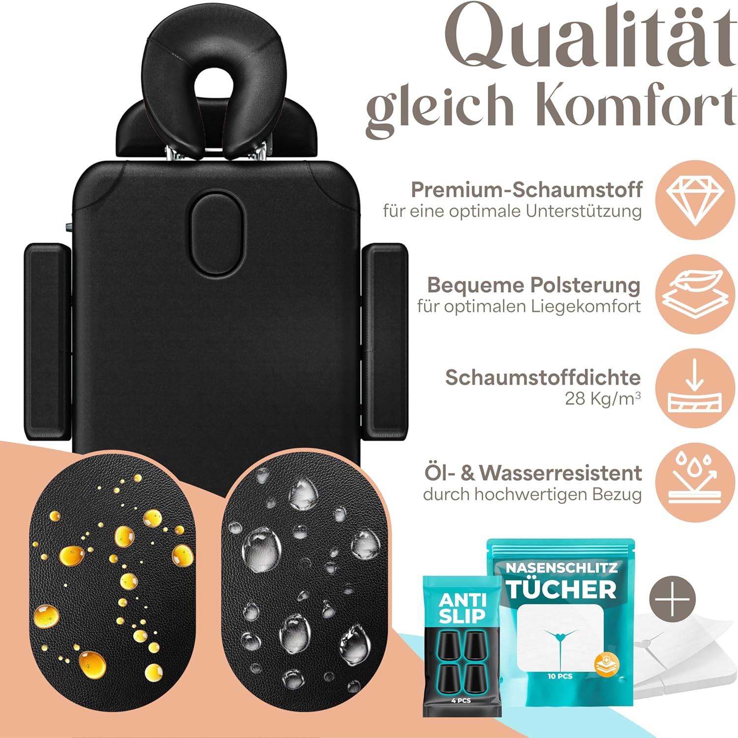 KESSER® Massageliege 3 Zonen bis 250kg, Massagetisch klappbar, verstellbar, tragbarer Koffer, Kosmetikliege, Therapieliege, Zubehör, Alu-Kopfstütze, Armlehne, Tragetasche, Anti Rutsch, 70cm, Schwarz — Ansicht 4