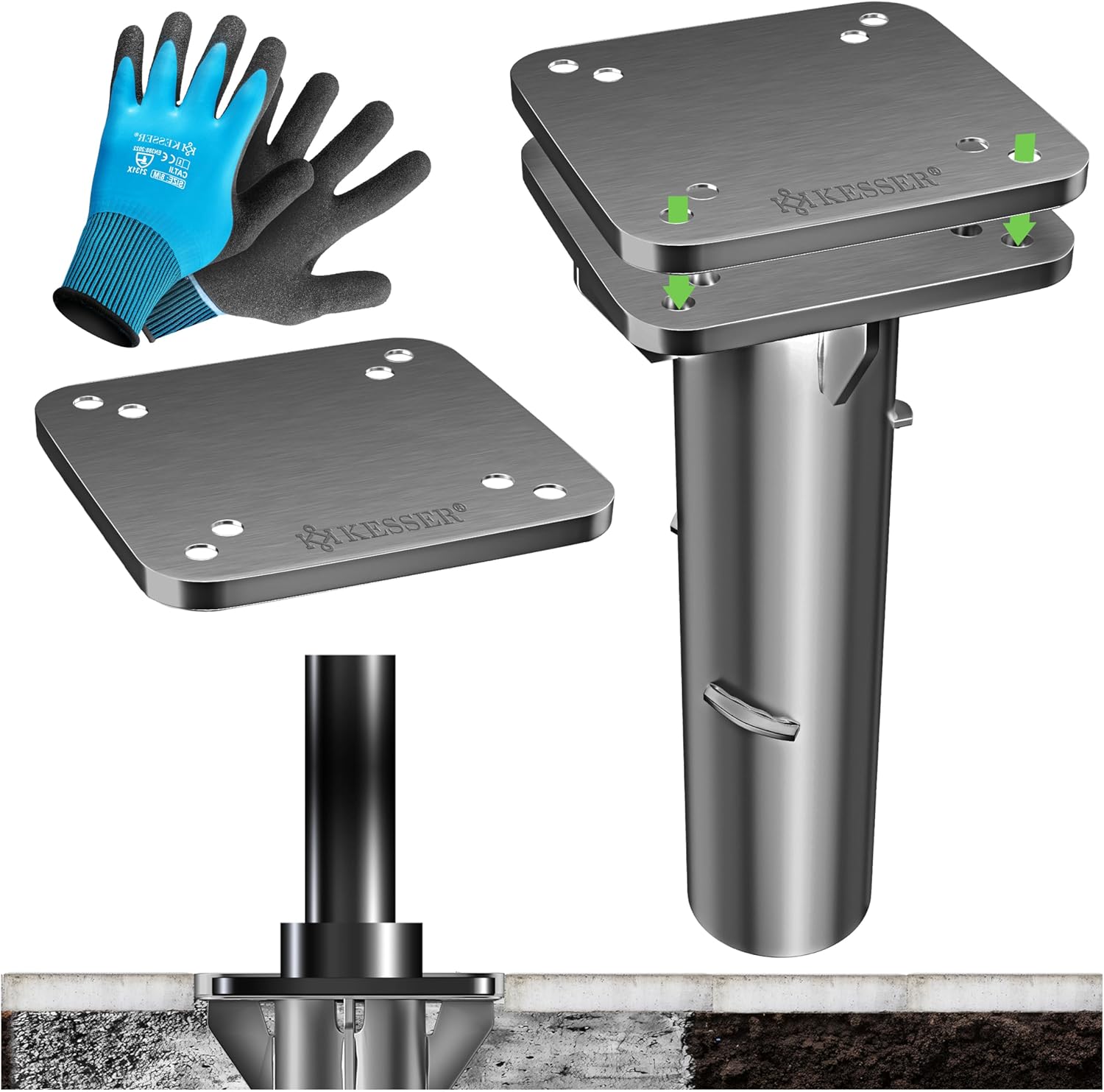 KESSER® Metall Universal-Bodenplatte | Sonnenschirmständer für Sonnenschirm & Ampelschirm | Bodenhülse für Kurbelschirm | Sonnenschirm-Schirm-Ständer | Bodenanker inklusive Handschuhe | Anthrazit