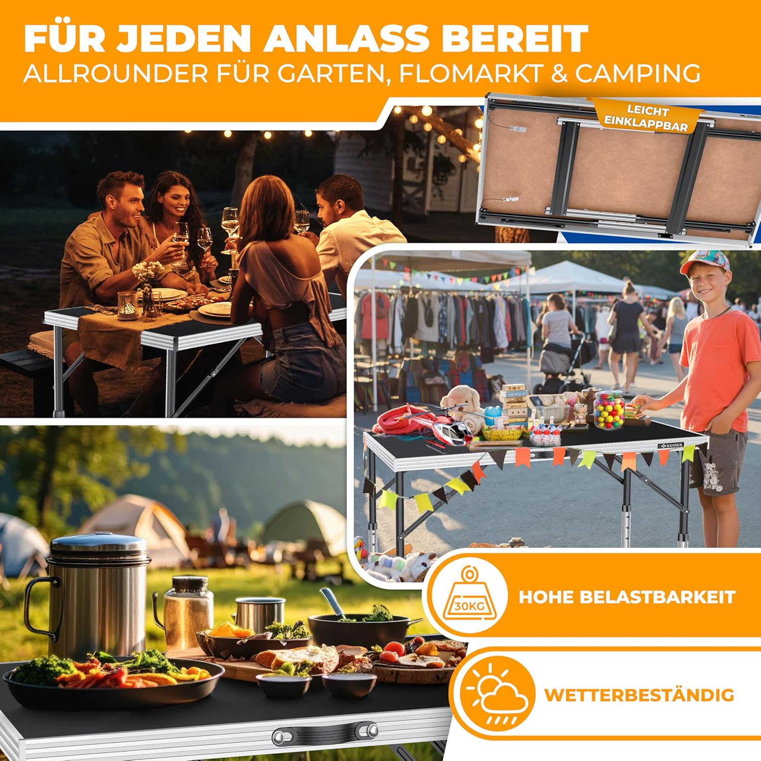 KESSER® Multifunktionstisch Profi 3- teilig, 100 x 60 cm, Tapeziertisch 90kg Gesamtbelastung, mit Ausziehfunktion Klapptisch Flohmarktisch Beistelltisch Mehrzwecktisch Campingtisch höhenverstellbar — Ansicht 4