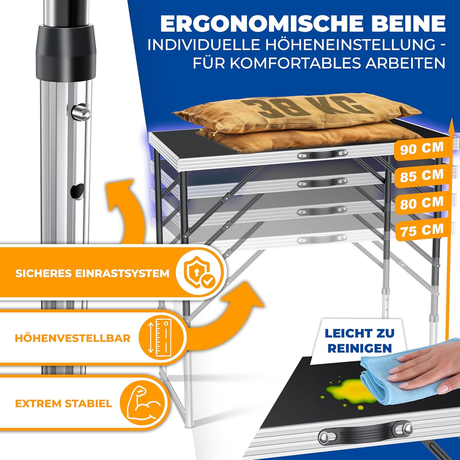 KESSER® Multifunktionstisch Profi 3- teilig, 100 x 60 cm, Tapeziertisch 90kg Gesamtbelastung, mit Ausziehfunktion Klapptisch Flohmarktisch Beistelltisch Mehrzwecktisch Campingtisch höhenverstellbar — Ansicht 6